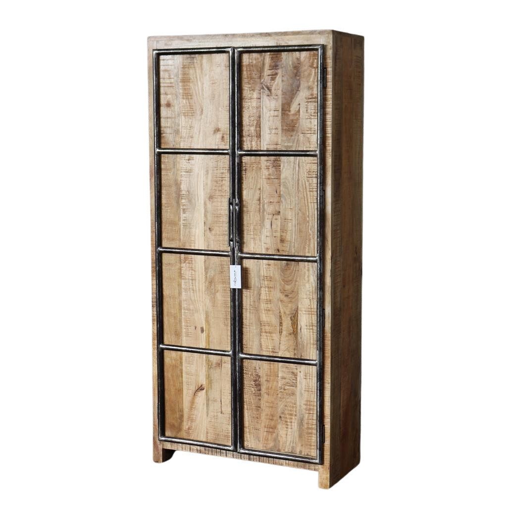baario Mehrzweckschrank Regalschrank VLAKA mit Türen Massivholz & Eisen Flurschrank Industrial Vintage