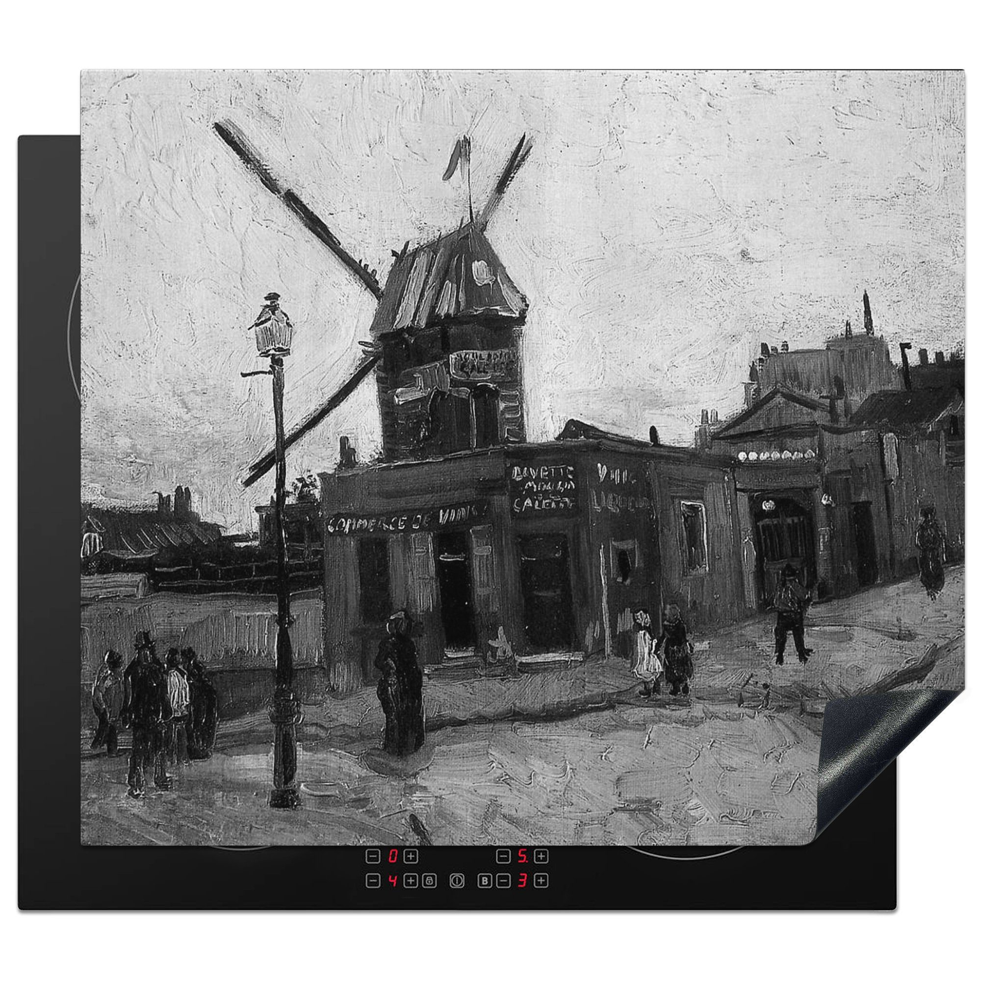 MuchoWow Herdblende-/Abdeckplatte Le Moulin de - Galette Induktionsmatte Gogh - die für van küche, Schwarz und la weiß, (1 cm, tlg), Ceranfeldabdeckung Vinyl, 59x52 Vincent