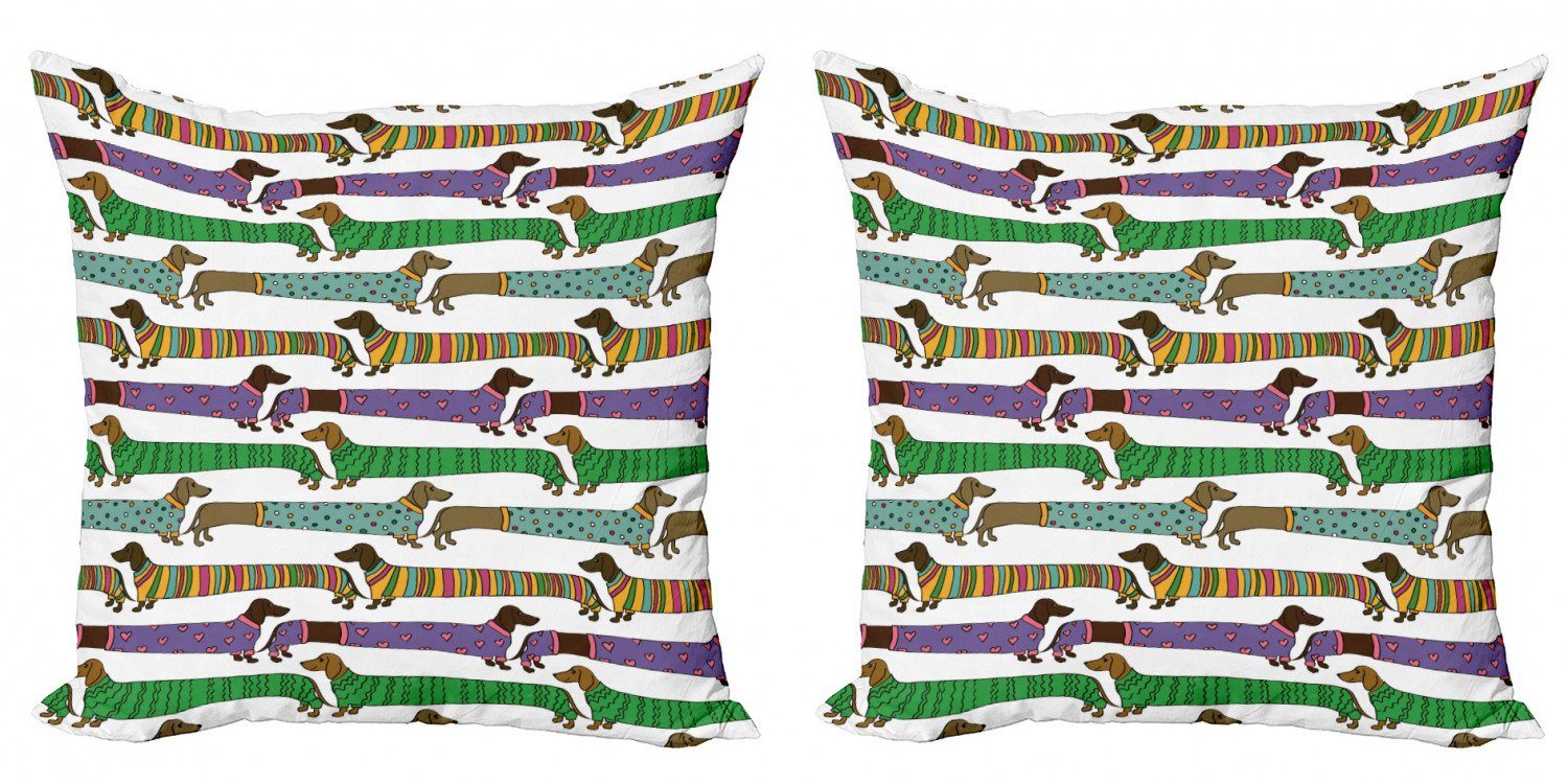 Kissenbezüge Modern Accent Doppelseitiger Digitaldruck, Abakuhaus (2 Stück), Hundeliebhaber Dackel in Kleidung