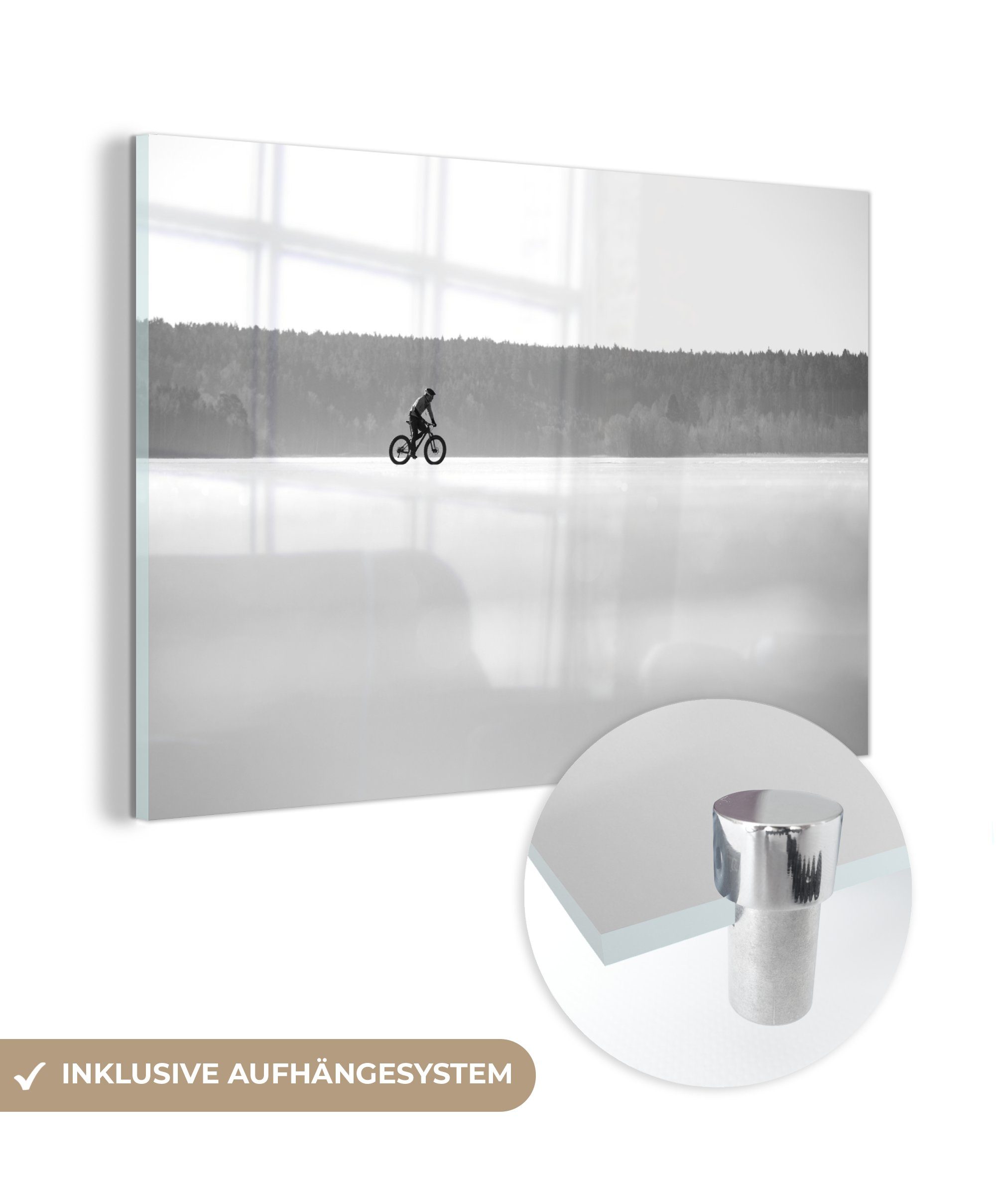 MuchoWow schwedische - & Mit Schlafzimmer Wohnzimmer weiß, St), schwarz Acrylglasbild Natur Acrylglasbilder die Fahrrad dem durch (1 und