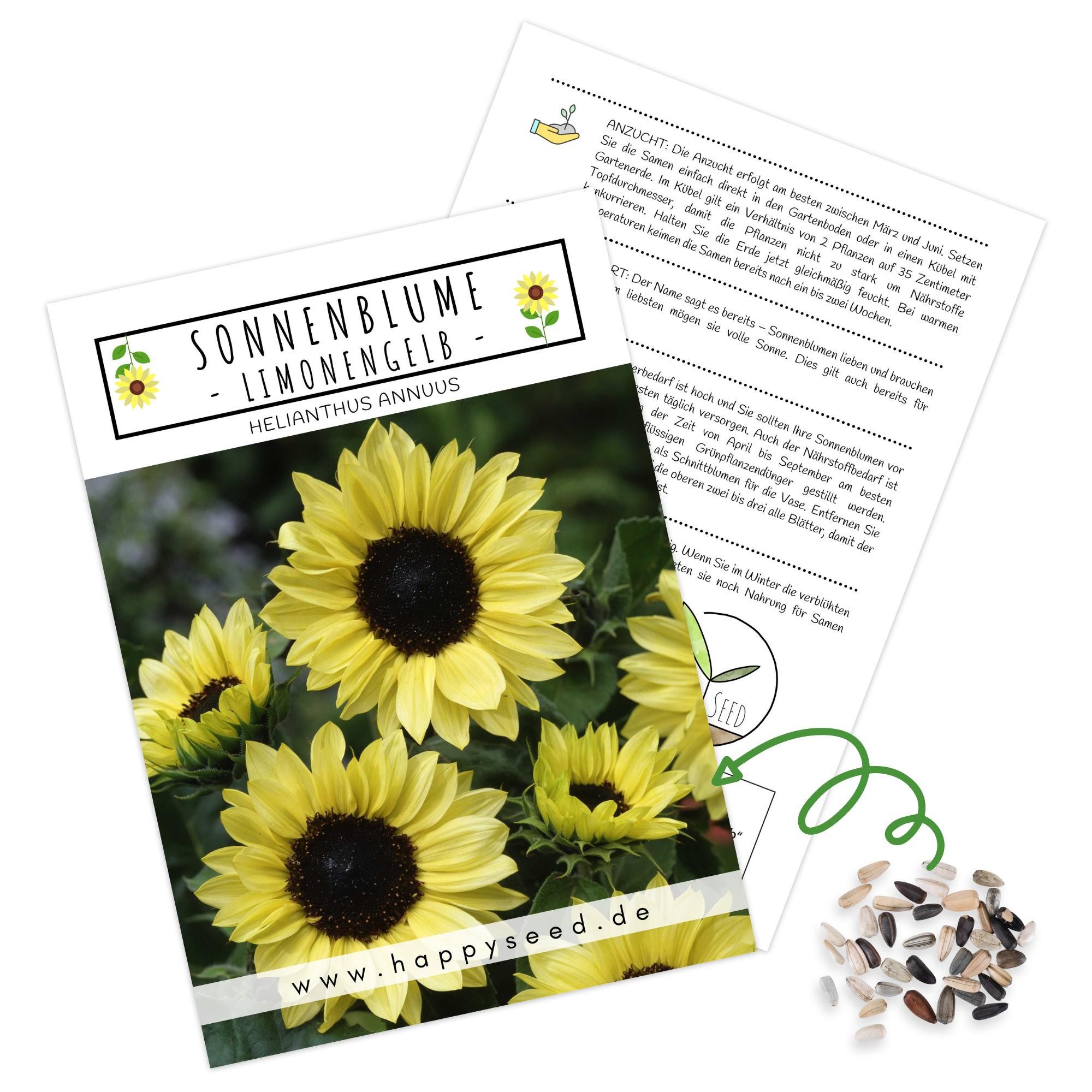 HappySeed Blumensamen Sonnenblumen Samen - Helianthus annuus (Limonengelb), Sonnenblumen