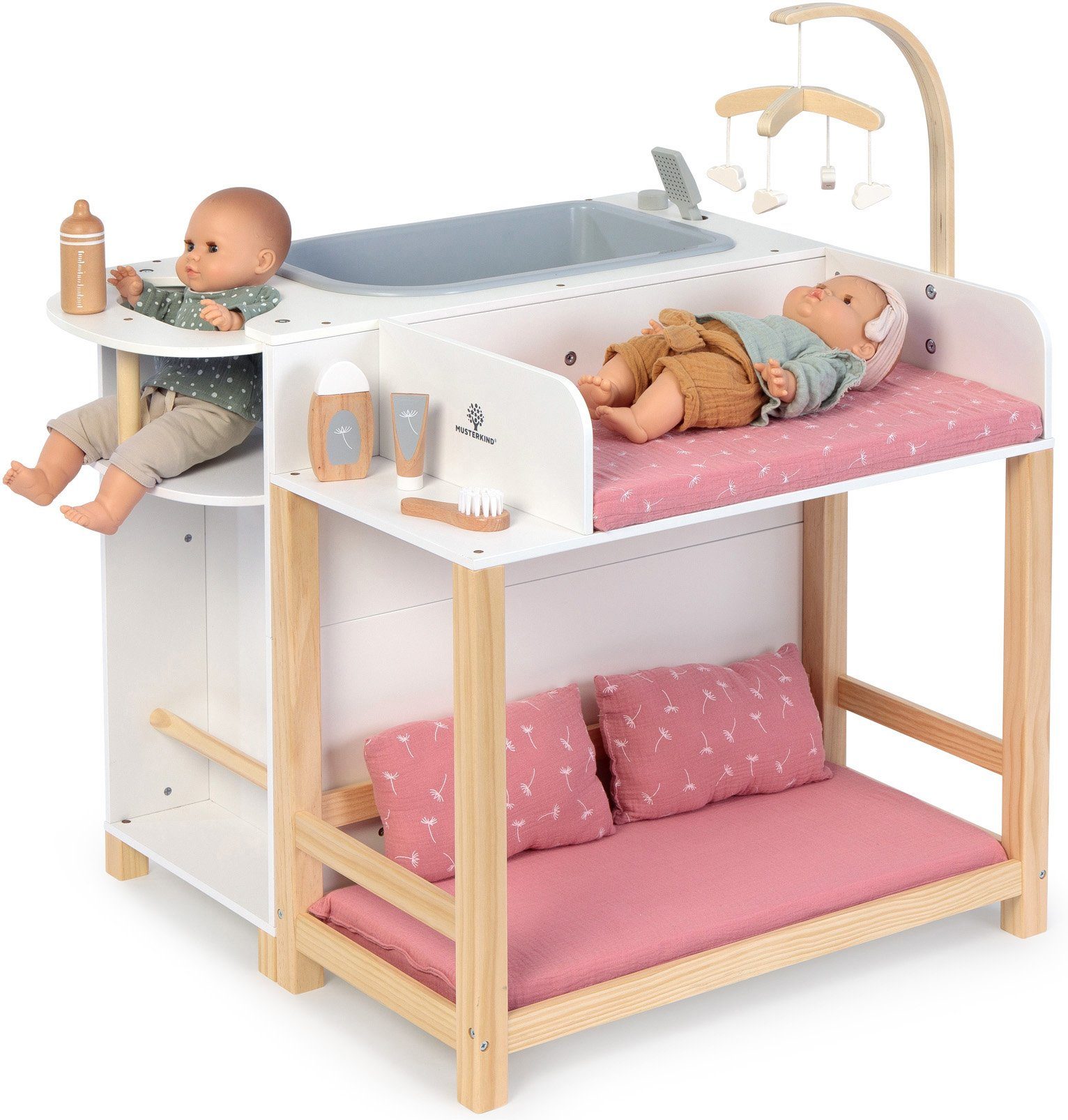 MUSTERKIND® Puppen Pflegecenter Viola, weiß/natur/rosa, aus Holz und Mussel günstig online kaufen
