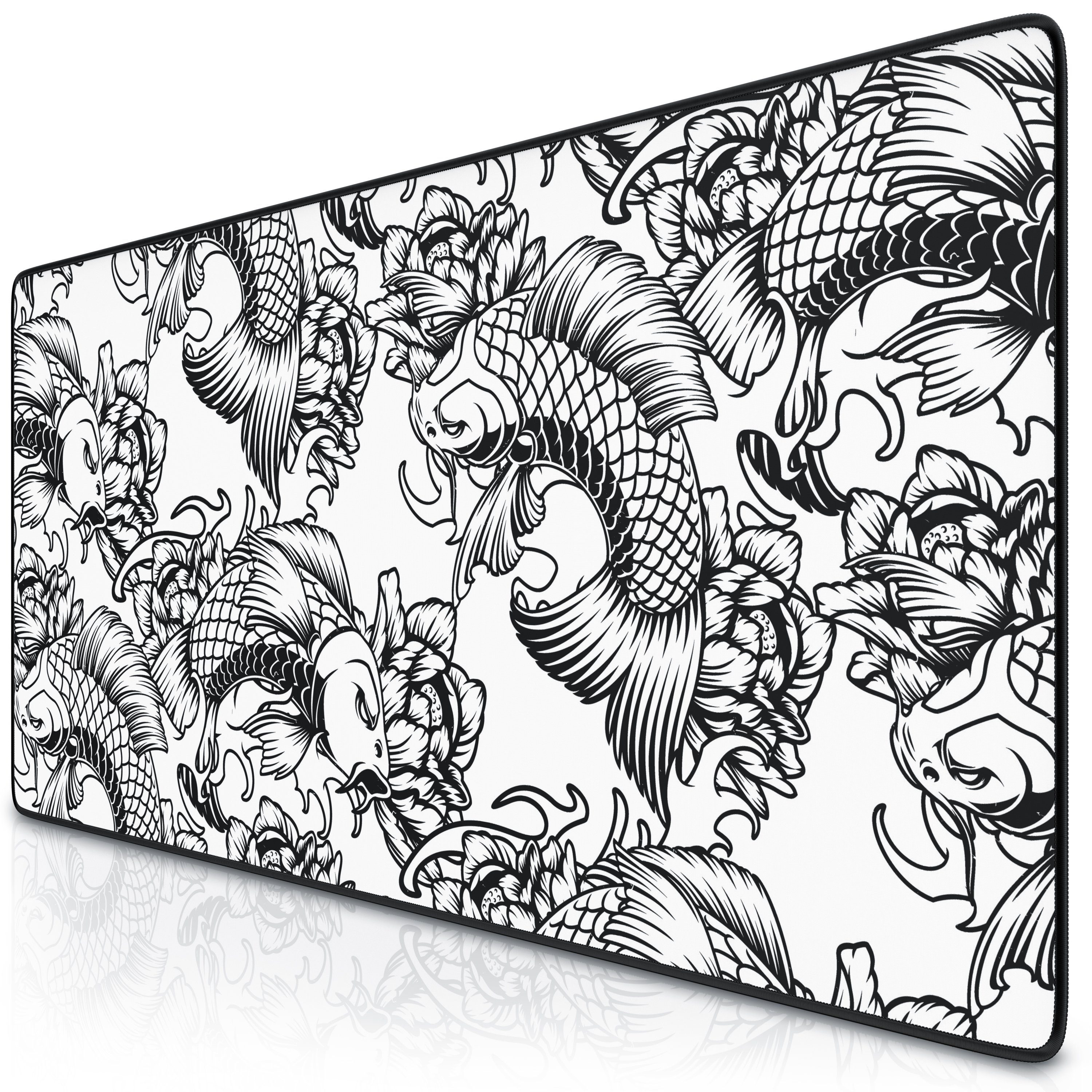 Titanwolf Gaming Mauspad XXL Speed Mousepad 900 x 400 x 3 mm, große Tischunterlage, rutschfest, abwaschbar, Geschwindigkeit & Präzision, Koi Tattoo 2