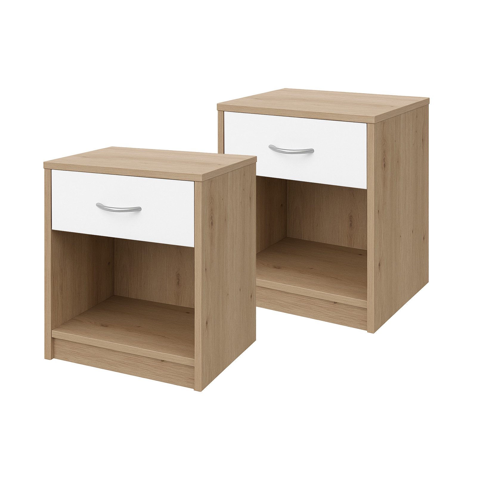 HTI Nachtschrank Nachtschrank mit 1 Schublade 2er-Set Nina Weiß Artisaneiche (2 Nachtschränke)
