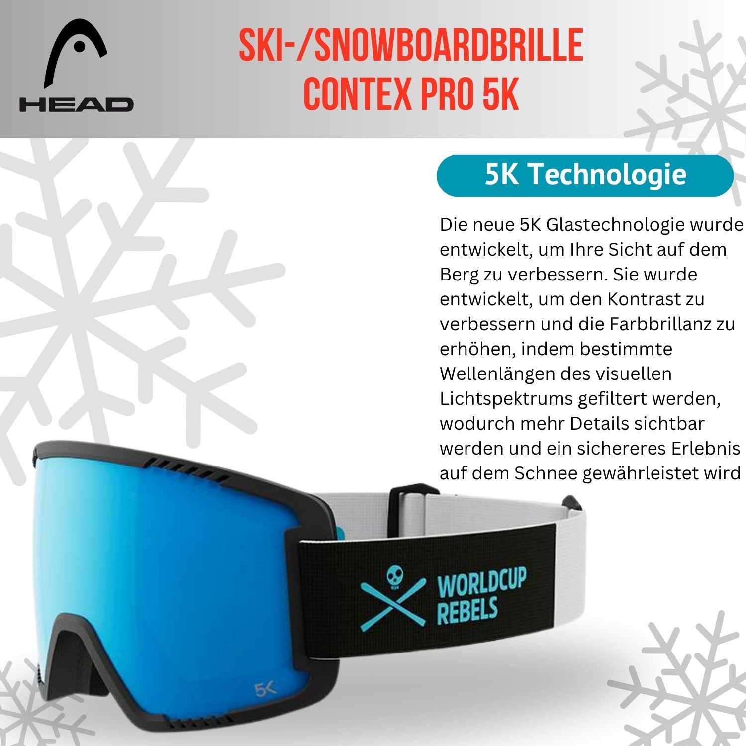 Head Skibrille, Contex Pro 5K Snowboardbrille Skibrille Größe L UV400 UV-Schutz