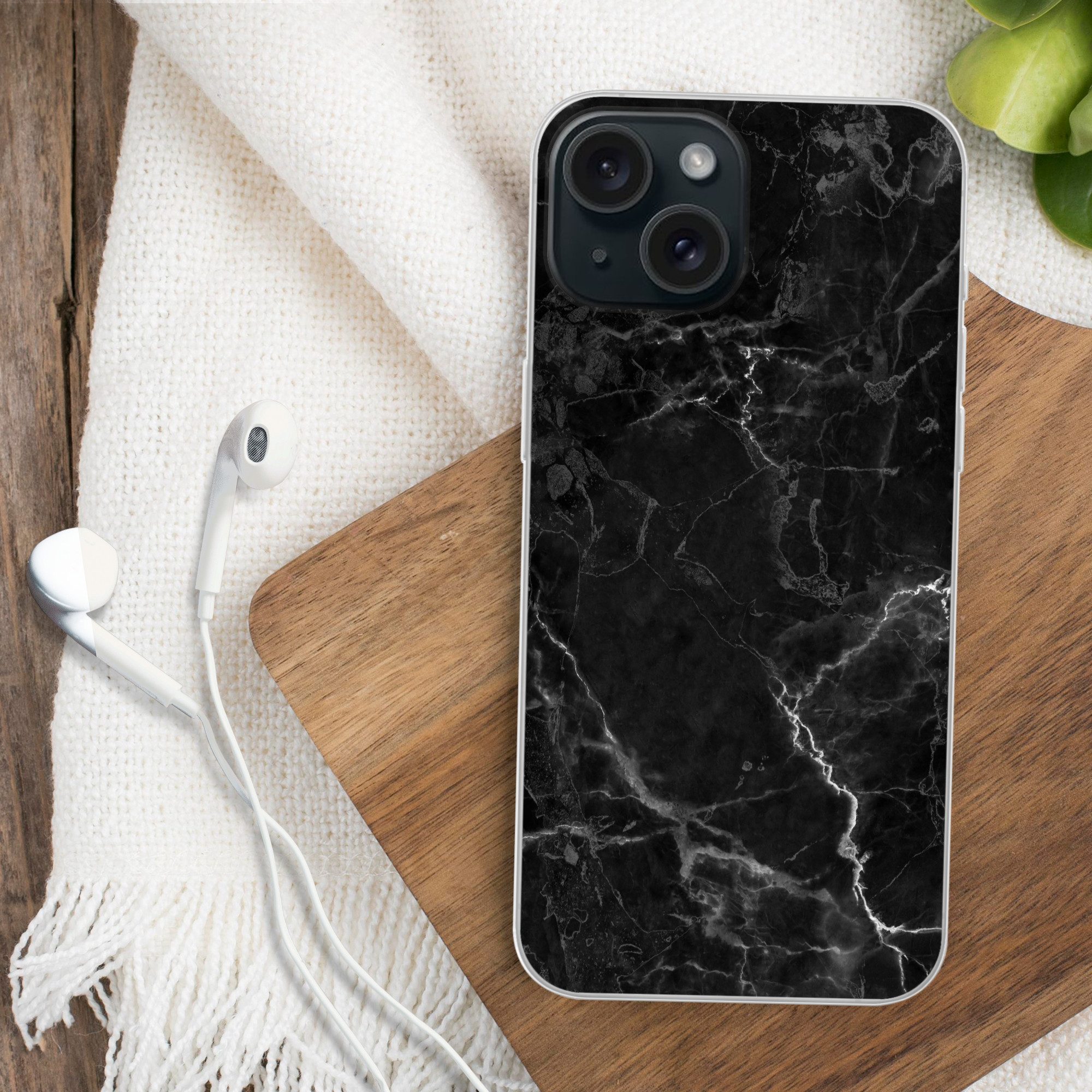 MuchoWow Handyhülle für Apple iPhone 15 Marmor - Schwarz - Weiß - Textur - Marmoroptik, Smartphone-Bumper, Print, Handy Schutzhülle Dünn