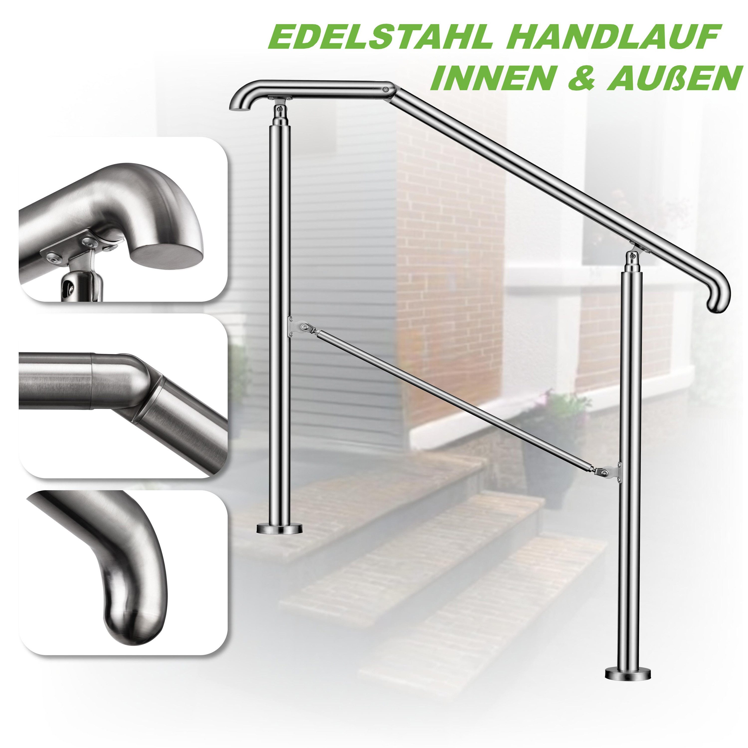 duschspa Handlauf 2–5 Stufen Edelstahl Geländer Eingangsgeländer für innen / außen, 108 cm Gesamtlänge, Eingangsgeländer, silber/schwarz, 108/136/162 cm