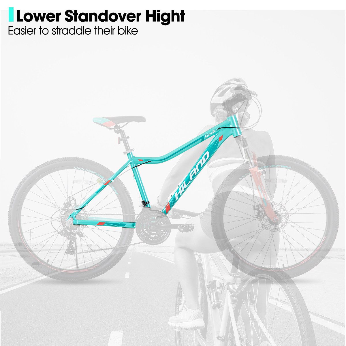 HILAND Mountainbike 26/27,5 Zoll Leichtgewichtiges bike für Frauen Ideal für alle Terrains, 21-Gang mit Lock-Out-Federgabel Dual-Scheibenbremsen, Aluminium-Rahmen