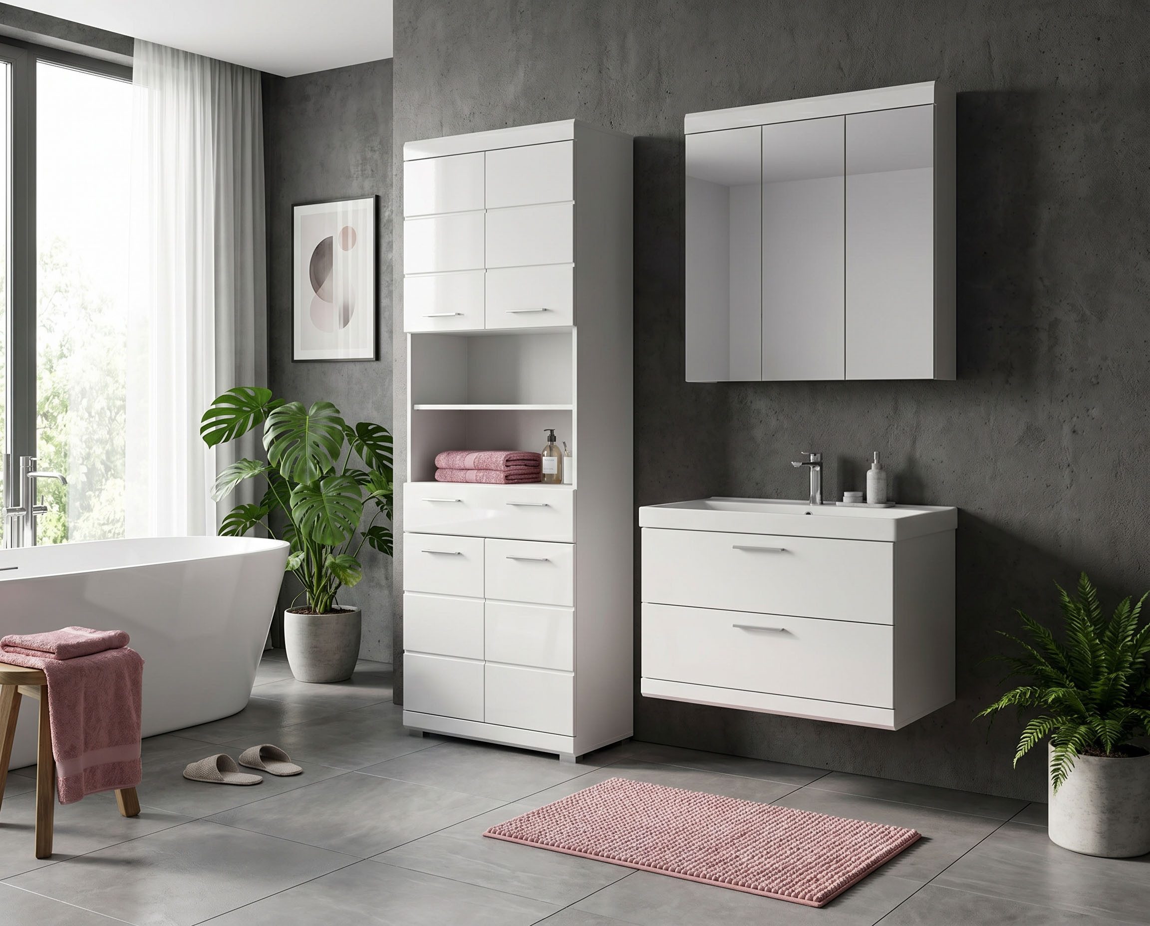 welltime Waschtisch SIENA, inklusive Karamik-Einsatzwaschbecken (individuell durch weitere Artikel der Serie erweierbar), Waschtischunterschrank inkl. Keramikbecken in 61,81 oder 101 cm Breite