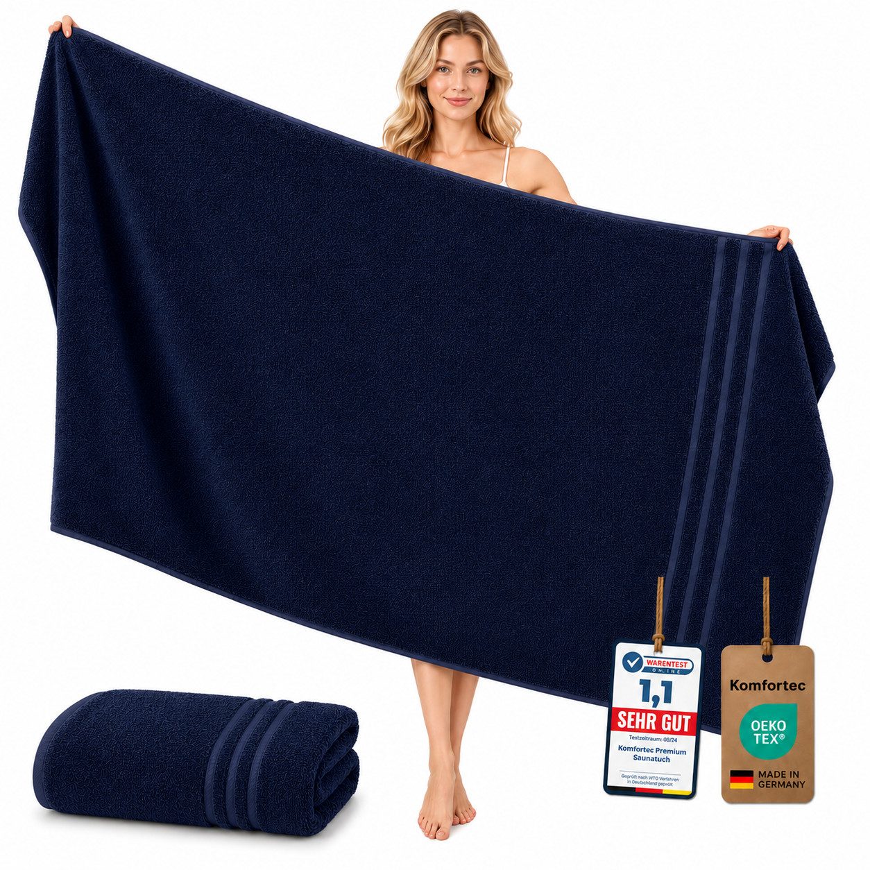 Komfortec Saunatuch 100x200 Extra Große XXL Premium Saunatuch, Unifarben (1-St), extra Große XXL, Schnelltrocknend, Frottee, Weich, Baumwolle