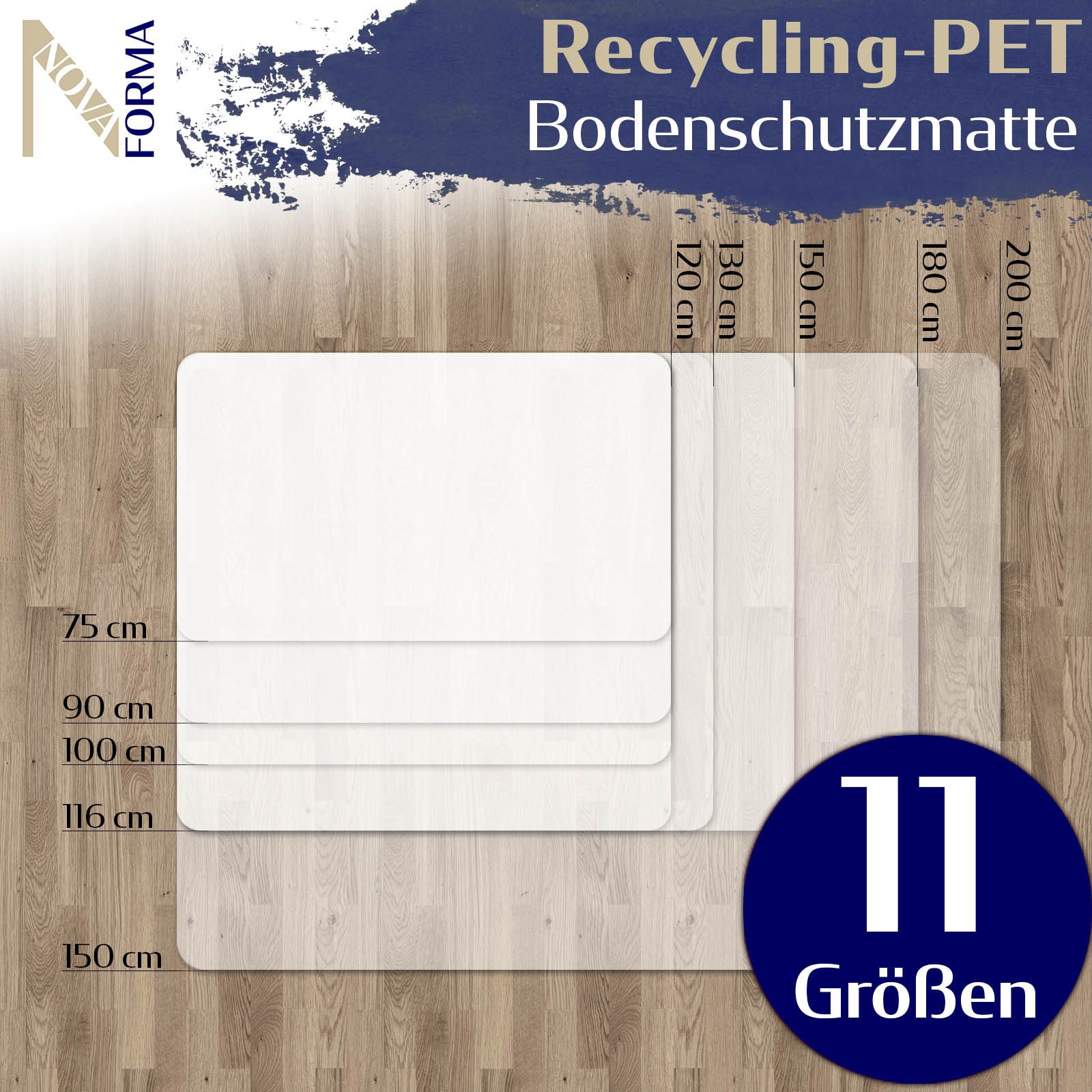 Nova Forma Bodenschutzmatte PET, transparente Schutzmatte für Hartböden - Stuhlmatte 100% recyclebar