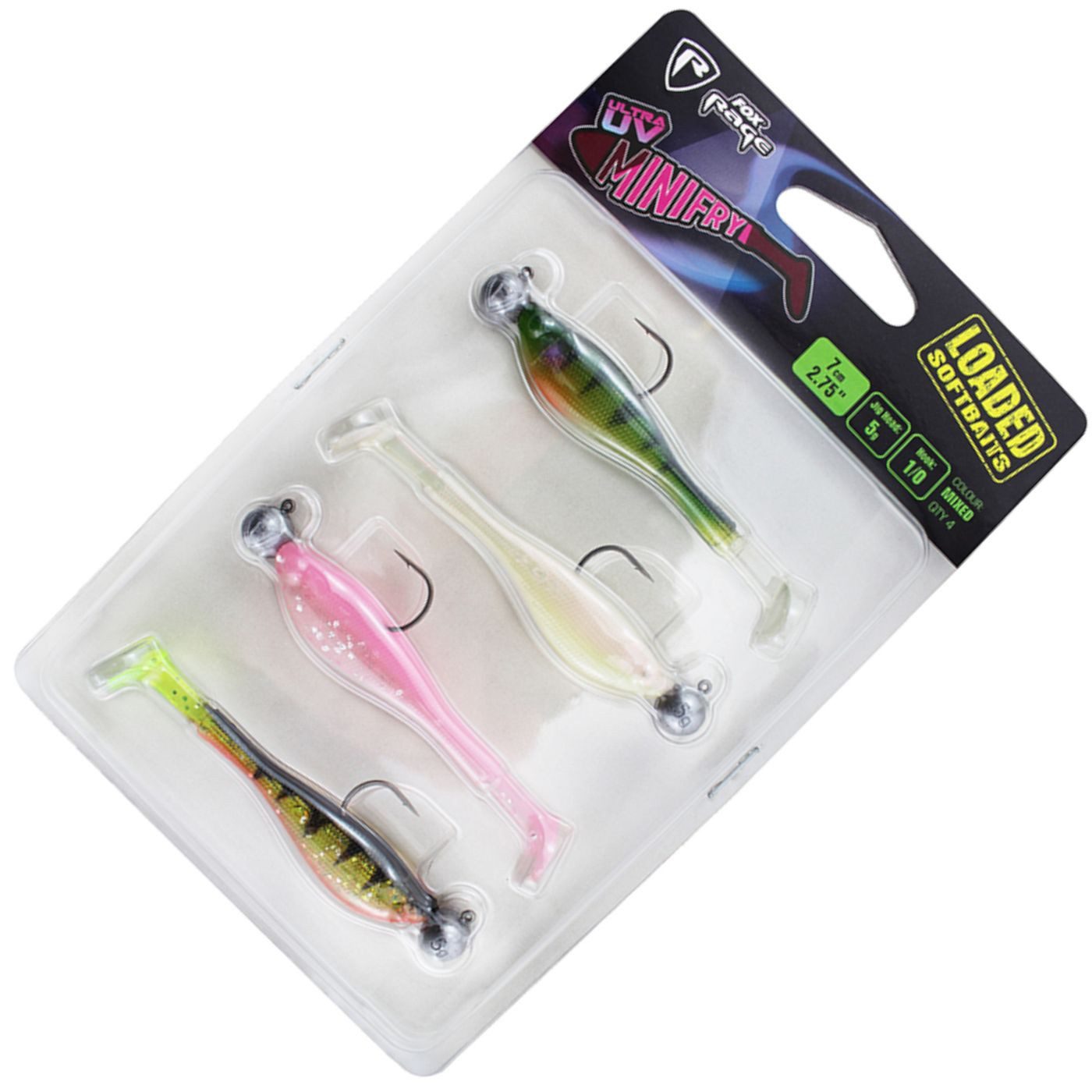 Kunstköder Fox Rage UV Mini Fry Loaded 7cm 5g 1/0 - 4 montierte Gummifische