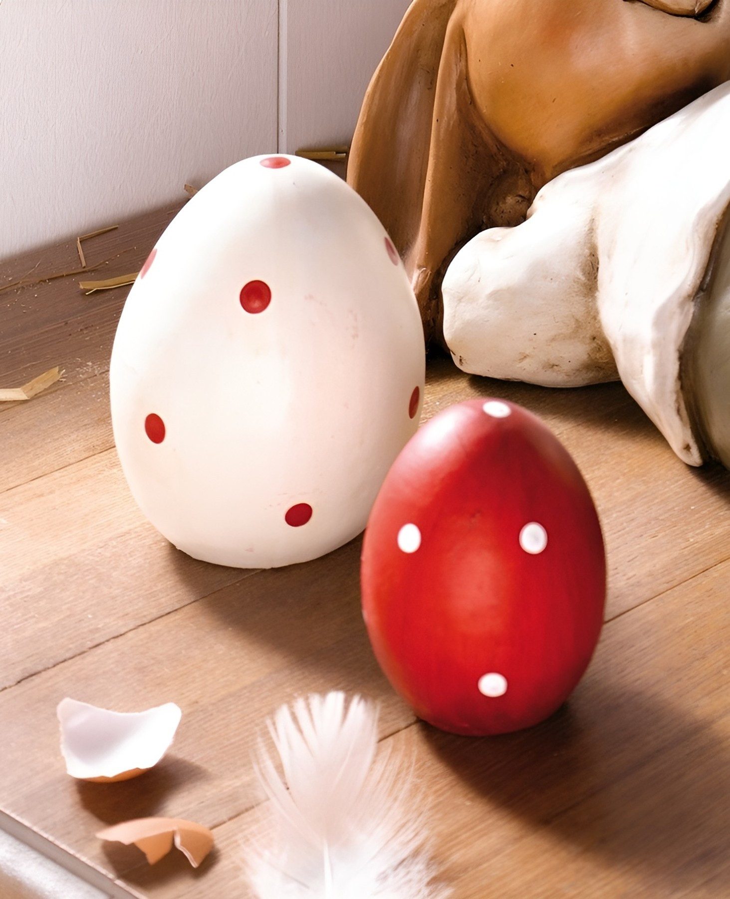 Dekoleidenschaft Osterei "Pünktchen" aus Terracotta, rot / weiß, Osterdeko, Figurenset, Dekoei (4 St., im Set), Ostereier Set, Osterdekoration, Tischdeko