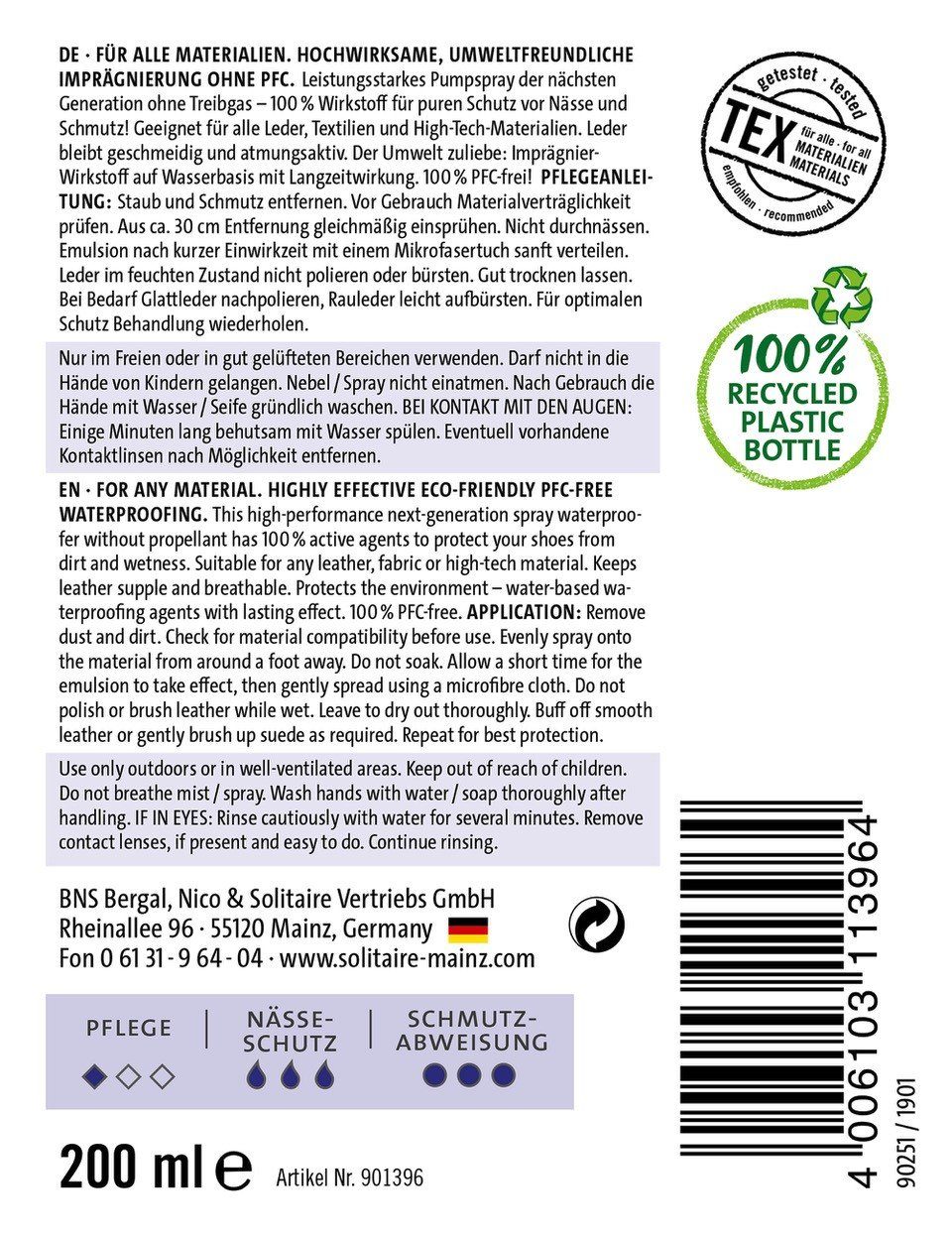 Solitaire Eco Care - Pure Protect - für puren Schutz vor Nässe und Schmutz! Schuh-Imprägnierspray
