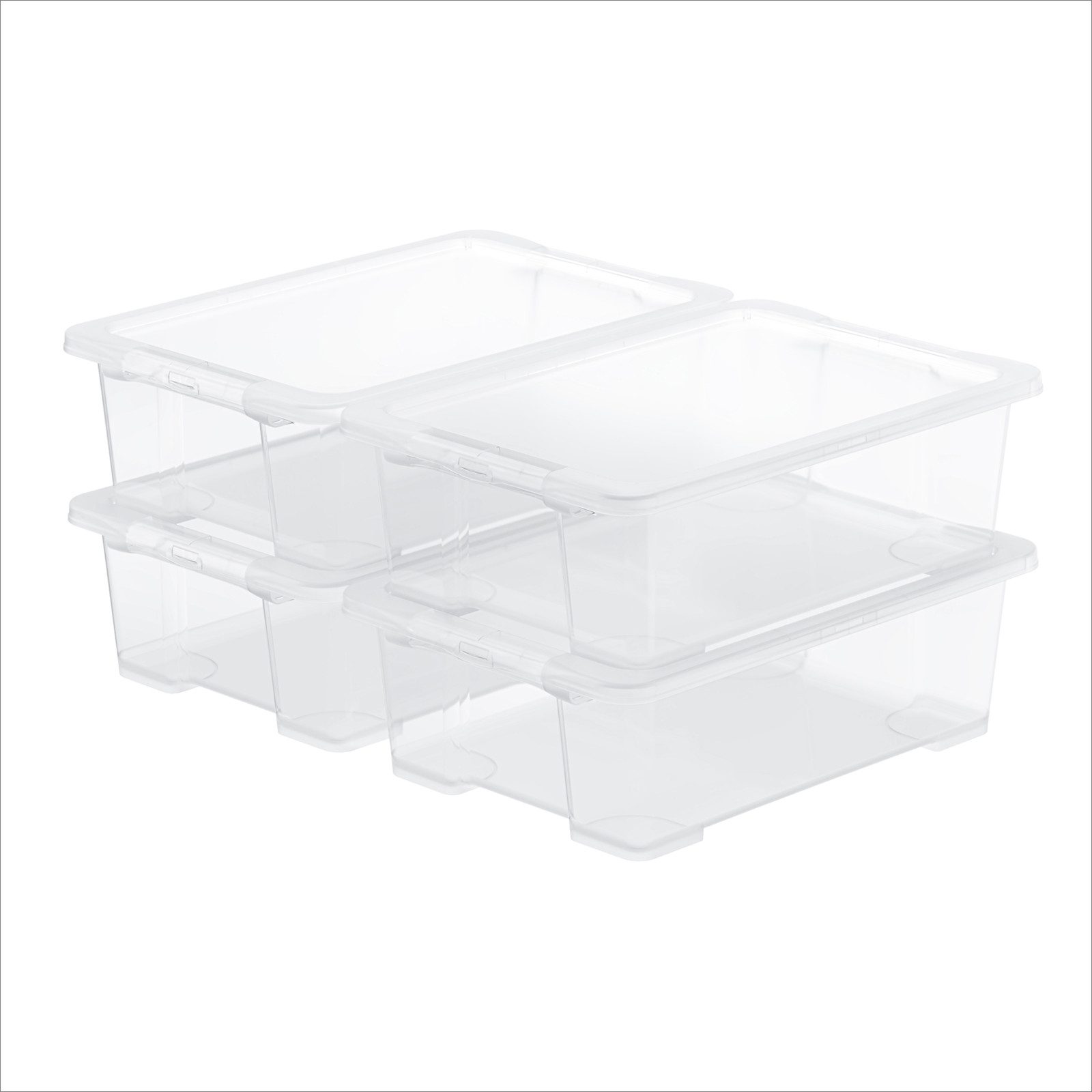 ROTHO Aufbewahrungsbox 4er-Set CORE BASIC 30L stapelbar transparente Box mit Deckel (Sichtboxen-Set, 4er-Set), Ordnungsbox ideal für Kleidung, Bücher und Haushaltsartikel