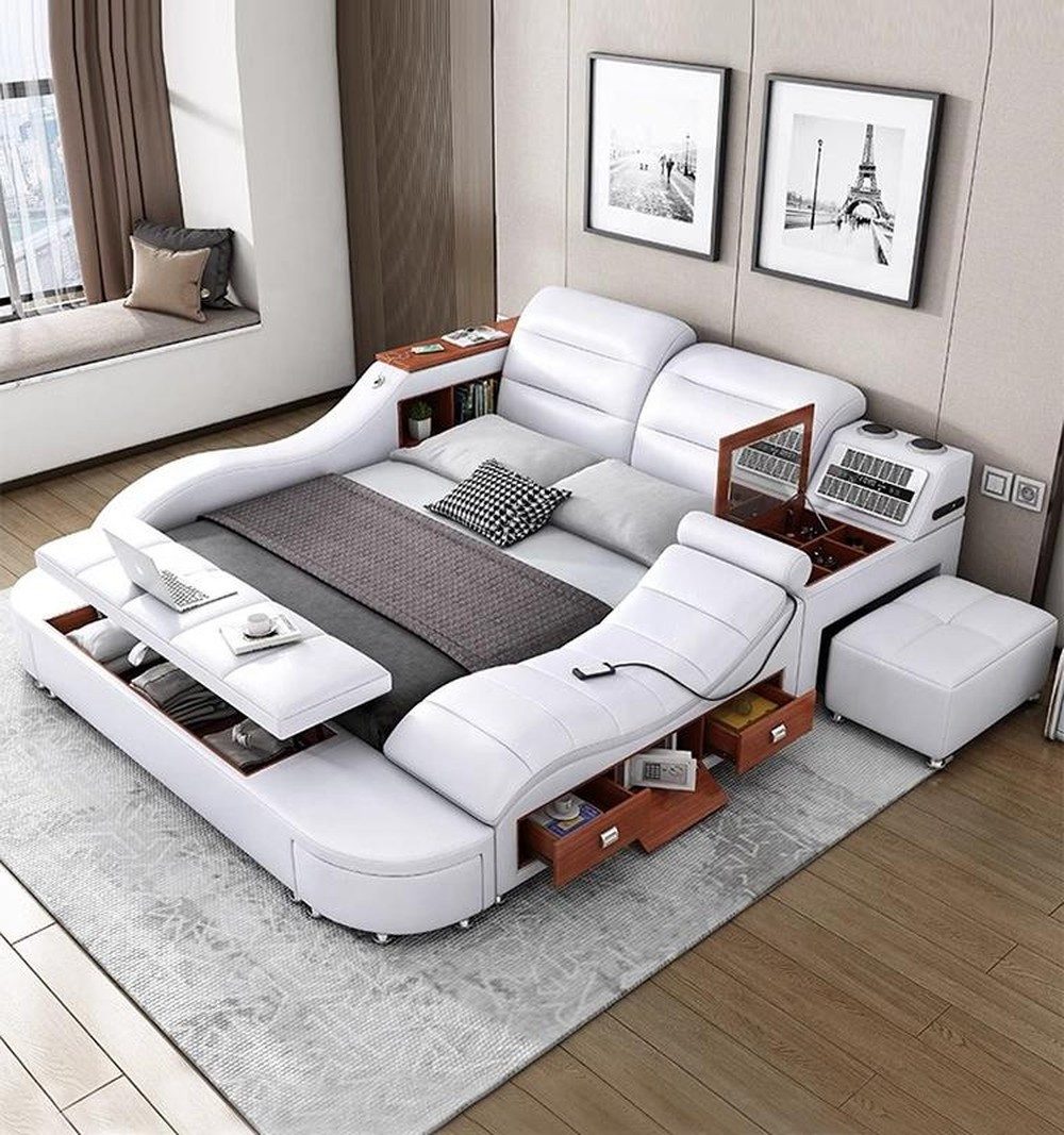 Xlmoebel Multifunktionales Bett in Weiß mit USB und Massagefunktion, Made in Europa