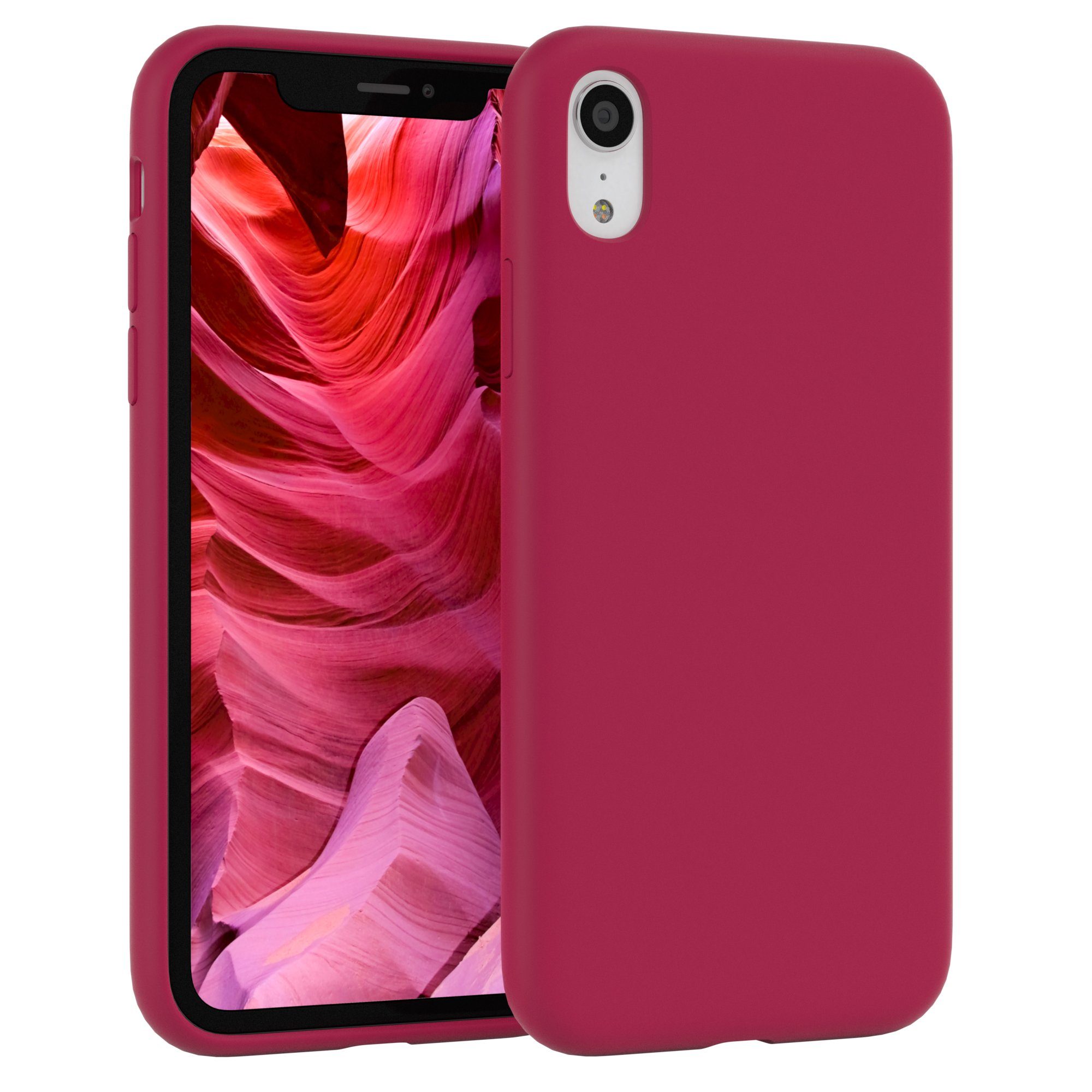 EAZY CASE Handyhülle Premium Silikon Case für Apple iPhone XR 6,1 Zoll, Hülle Silikon mit Displayschutz Handytasche aus Silikon Rot / Beere