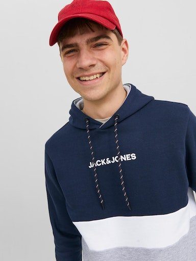 Jack & Jones Kapuzensweatshirt SWEAT JJEREID HOOD Navy Blazer BLOCKING NOOS