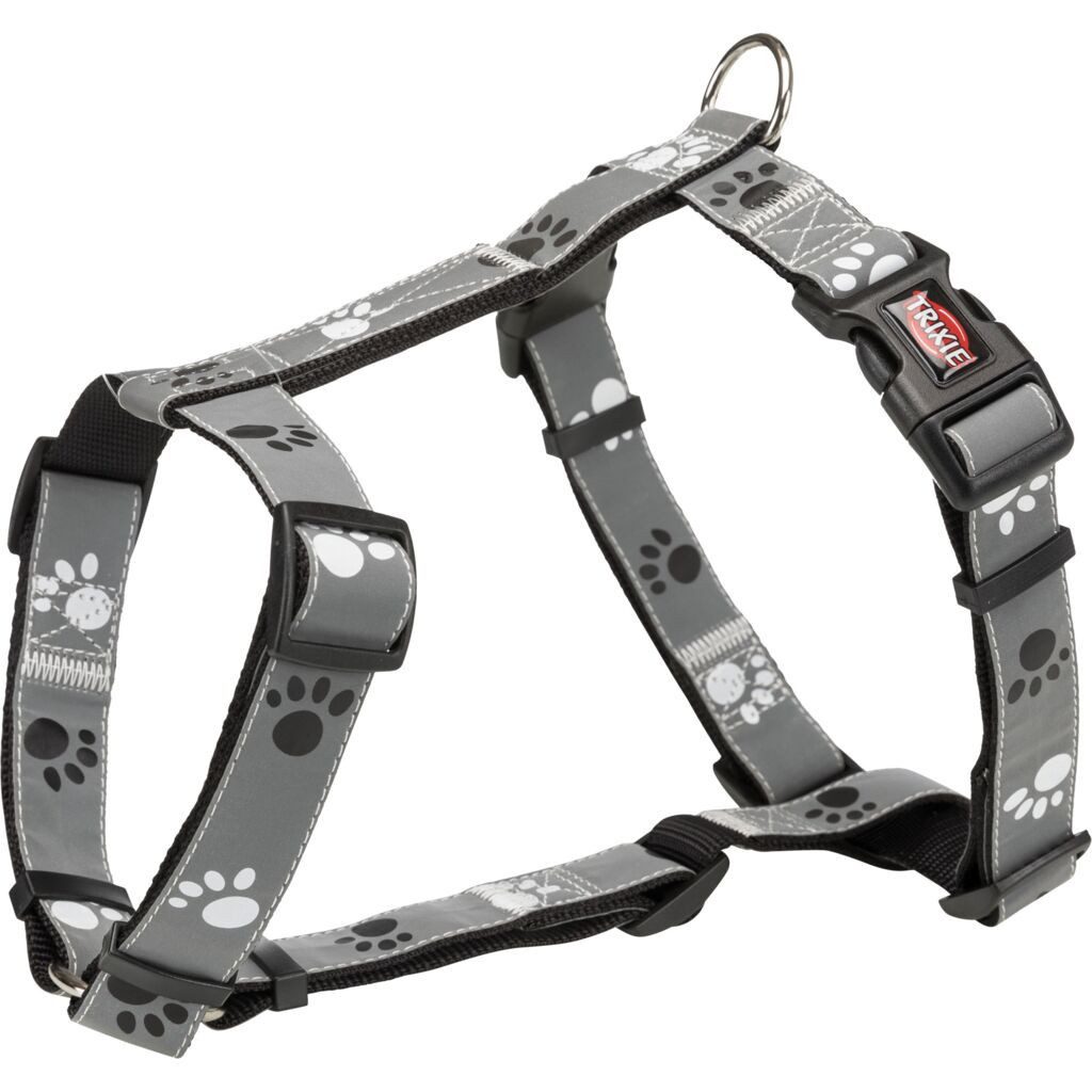 TRIXIE Hunde-Leuchtgeschirr Silver Reflect H-Geschirr - schwarz/silbergrau - 52–75 cm/25 mm, Gurtband