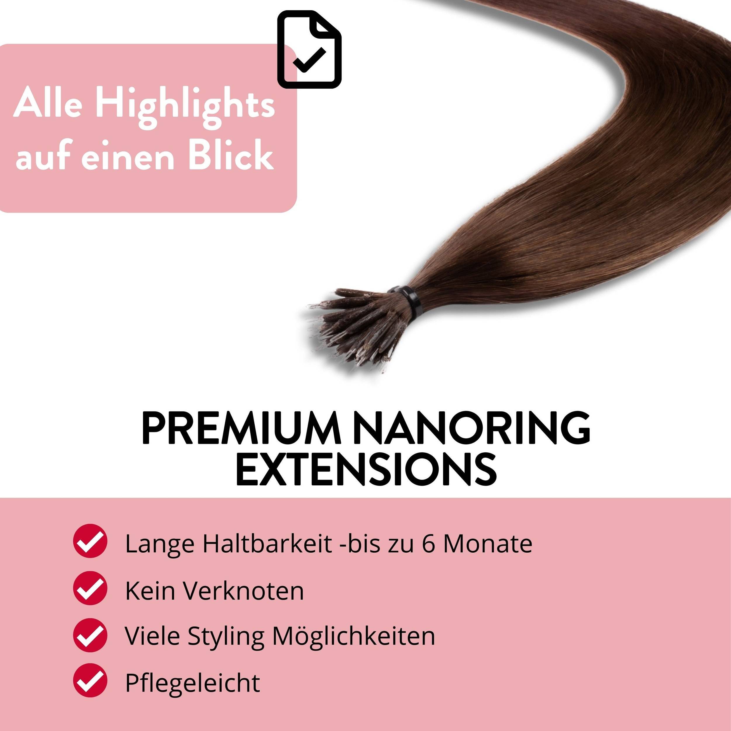 hair2heart Echthaar-Extension Premium Nanoring Extensions #4/77 Mittelbraun Intensiv 40cm