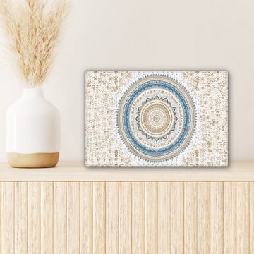 OneMillionCanvasses® Leinwandbild Mandala - Blau - Bohème - Weiß - Design, (1 St), Leinwand Bilder Klein, Wand Dekoration 30x20 cm