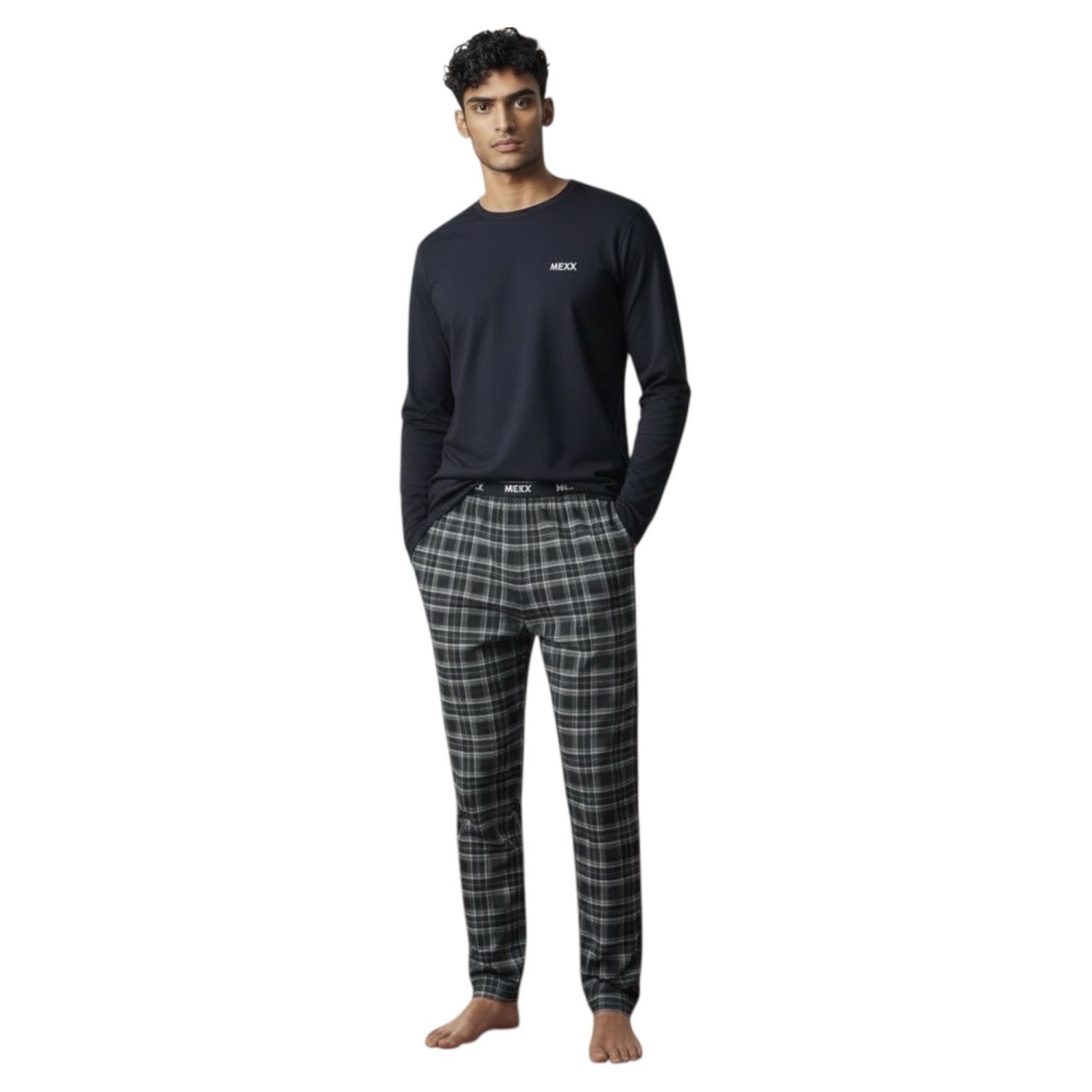 Mexx Schlafanzug Herren Pyjama Schlafanzug SET Langarm Nachtwäsche Navy/Kar günstig online kaufen