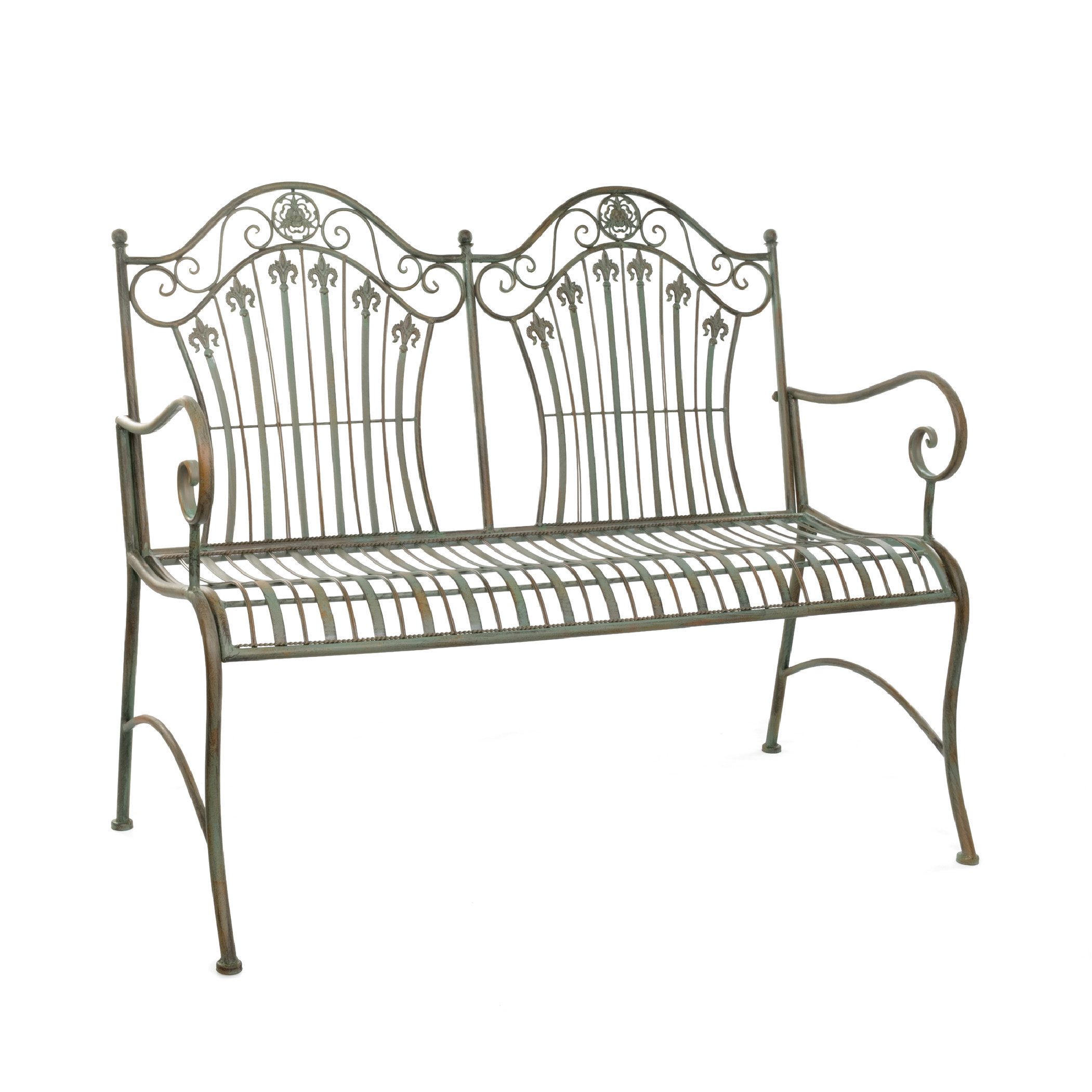 Moritz Gartenbank Gartenbank Lilien-Ornamente B 113 cm Metall 2-Sitzer Antik Grün Garten