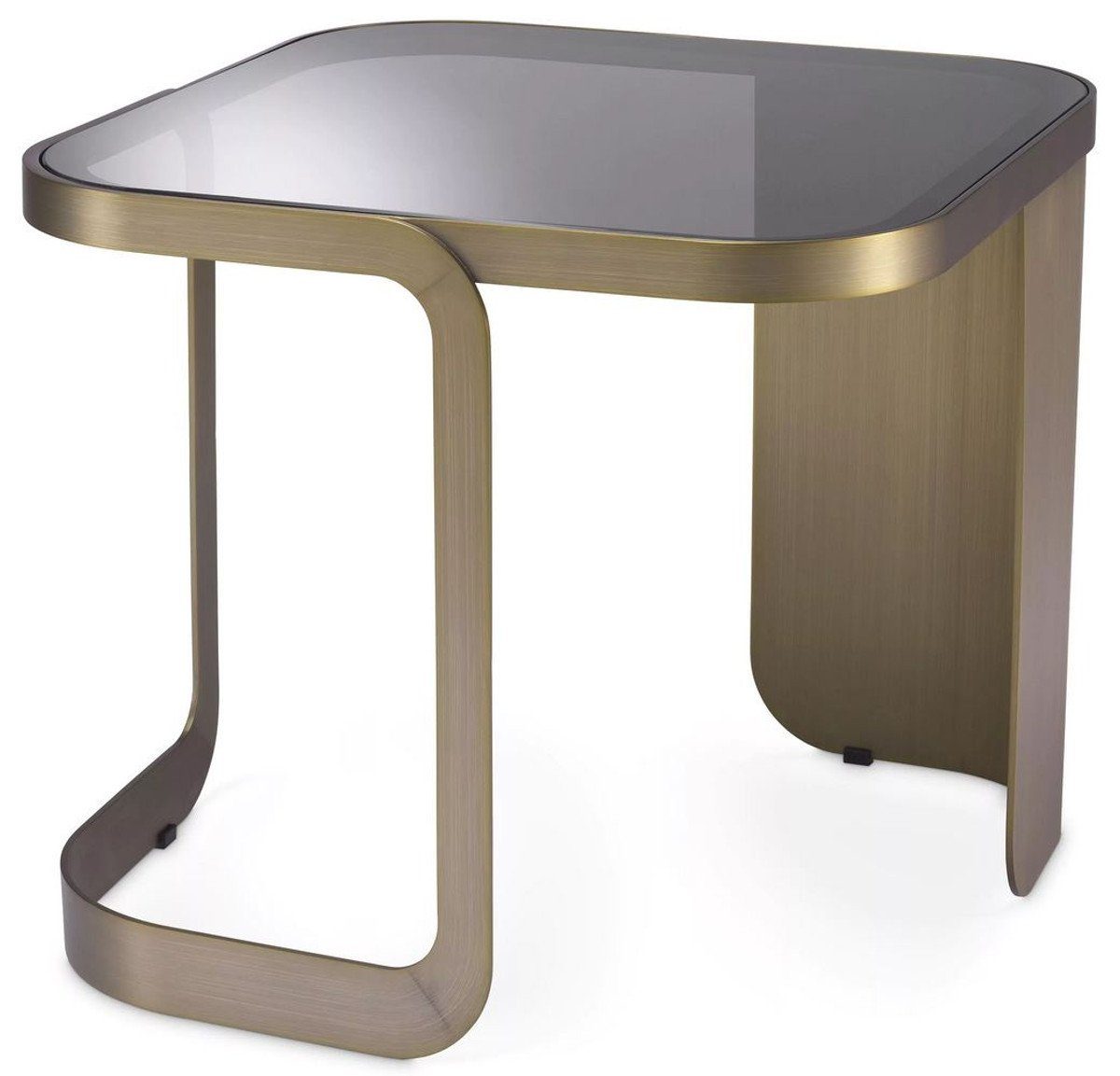 Casa Padrino Beistelltisch Luxus Beistelltisch Messingfarben / Grau 49,5 x 49,5 x H. 45 cm - Edelstahl Tisch mit Glasplatte - Möbel - Luxus Kollektion | Ablagetische