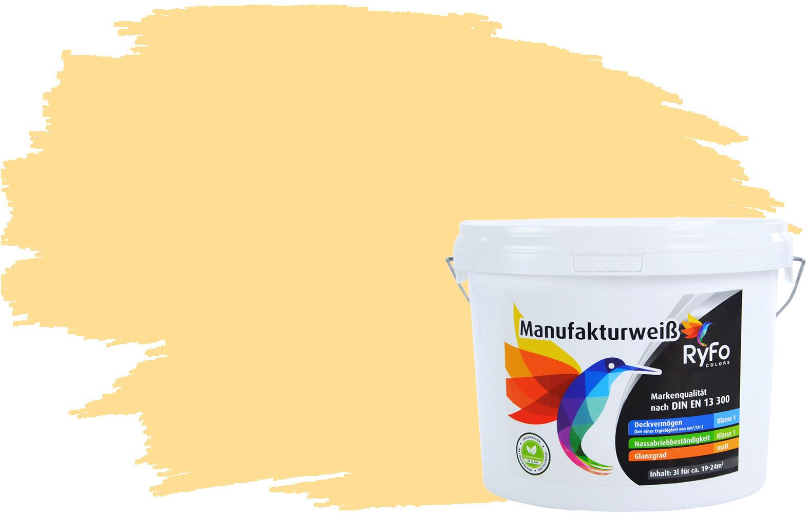 RyFo Colors Wand- und Deckenfarbe Manufakturweiß Orangetöne,1 L reicht für ca. 8 m², Deckkraft-/Nassabriebklasse 1, matt, atmungsaktiv, für Innenräume