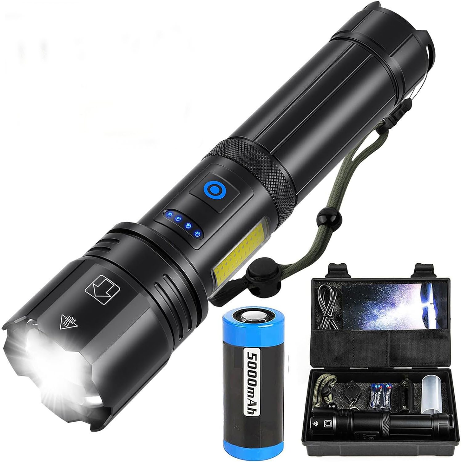 JOEAIS LED Taschenlampe USB Aufladbar Flashlight Taktische Taschenlampen Handlampe 100000 Lume (AAA-Batterien Ladekabel), 7 Lichtmodi Wasserdichte IPX7 Akku Tragbarer für Outdoor Camping