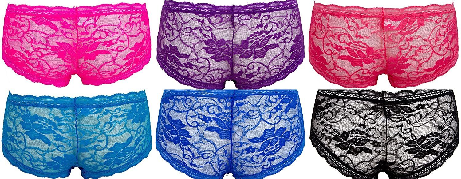 86483 Pantys Pack Hipster mit Teen Pack (6er mit Hotpants French French Knickers Teen Damen Hotpants Spitze Pantys Set) Panty Spitze Uni Damen Knickers 6er Hipster 86483 AvaMia Uni 6er