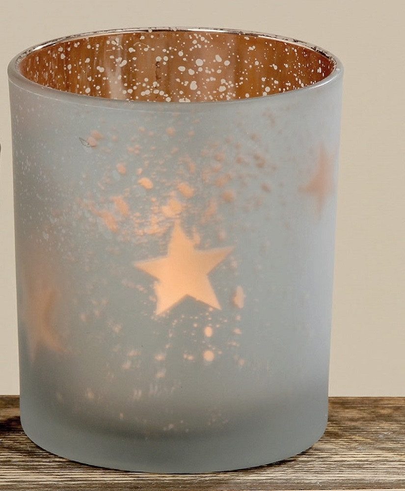 Windlicht Windlicht Teelicht Glas lackiert weiß matt Stern H 10 cm
