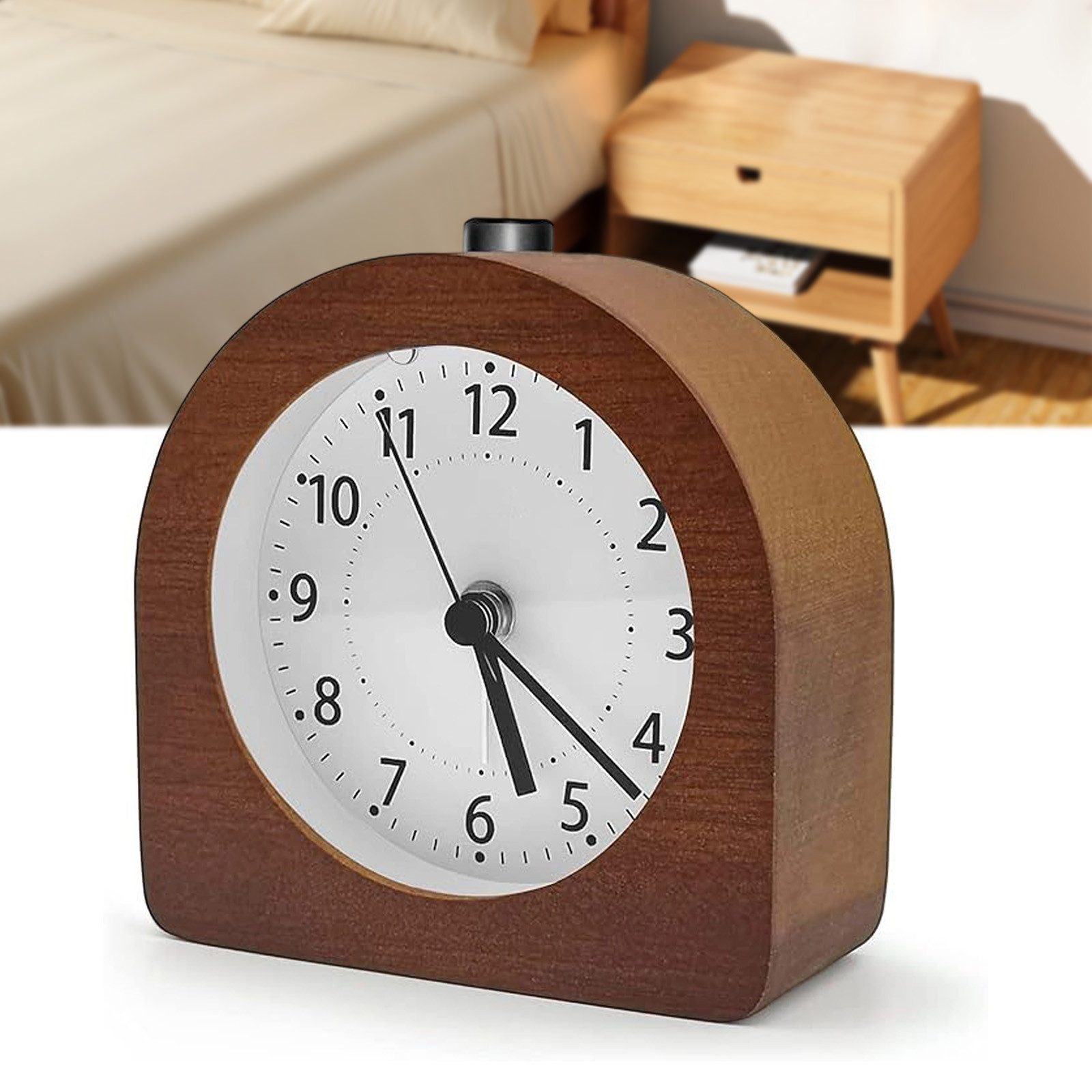 REDOM Wecker Holz Analoguhr rund mit Nachtlicht Reisewecker Retro Alarm Uhr günstig online kaufen