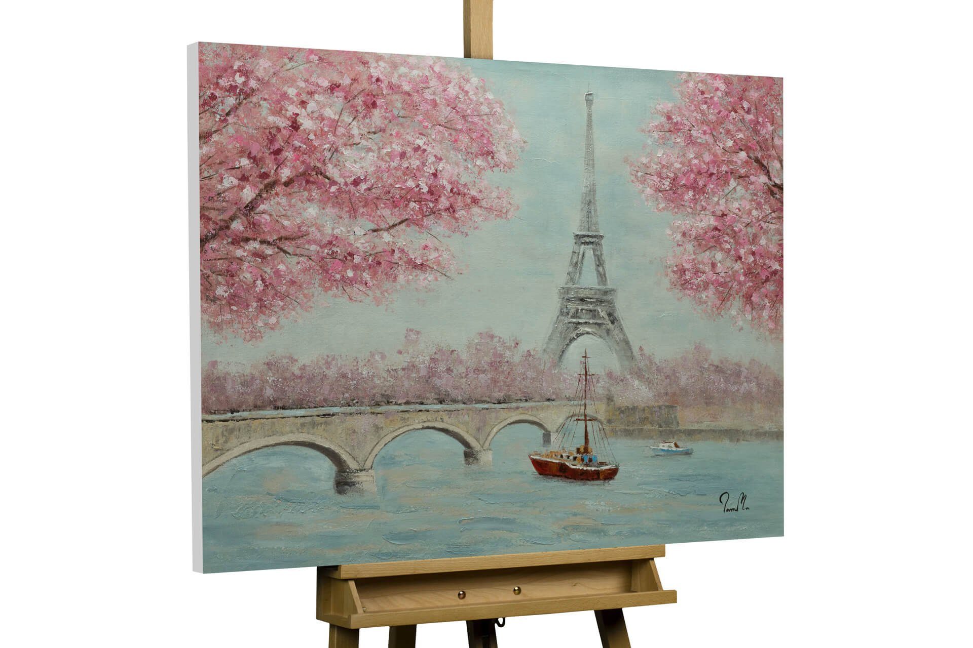 KUNSTLOFT Gemälde In der Stadt der Liebe 100x70 cm, Leinwandbild 100% HANDGEMALT Wandbild Wohnzimmer