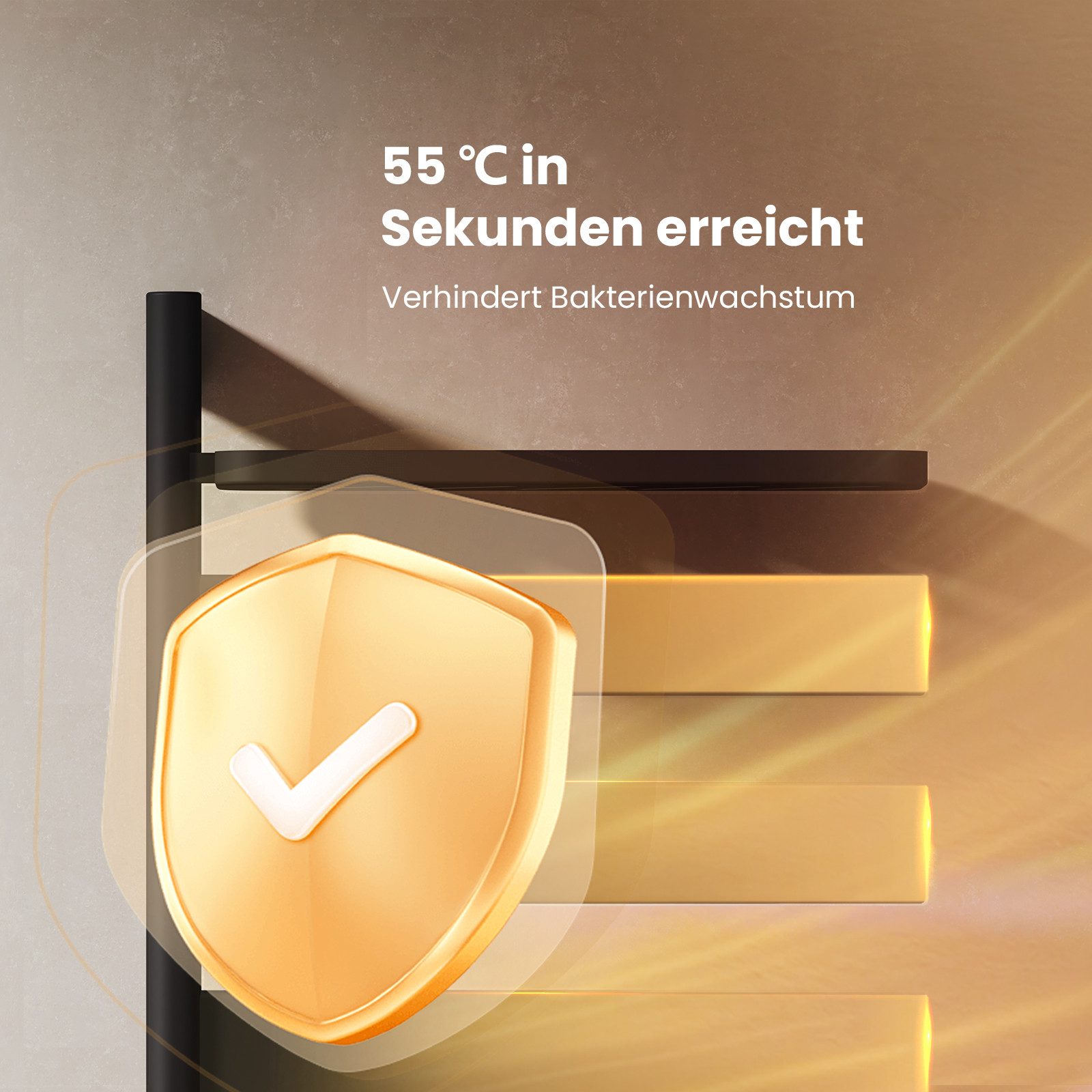 EMKE Elektrischer Badheizkörper Handtuchheizkörper, 180° drehbar, mit WLAN-, App- und Sprachsteuerung, Timer 1–24 h, 30–70 °C, IP45, FI-Schutzstecker, 76,9 × 45 – Bild 5 von 5