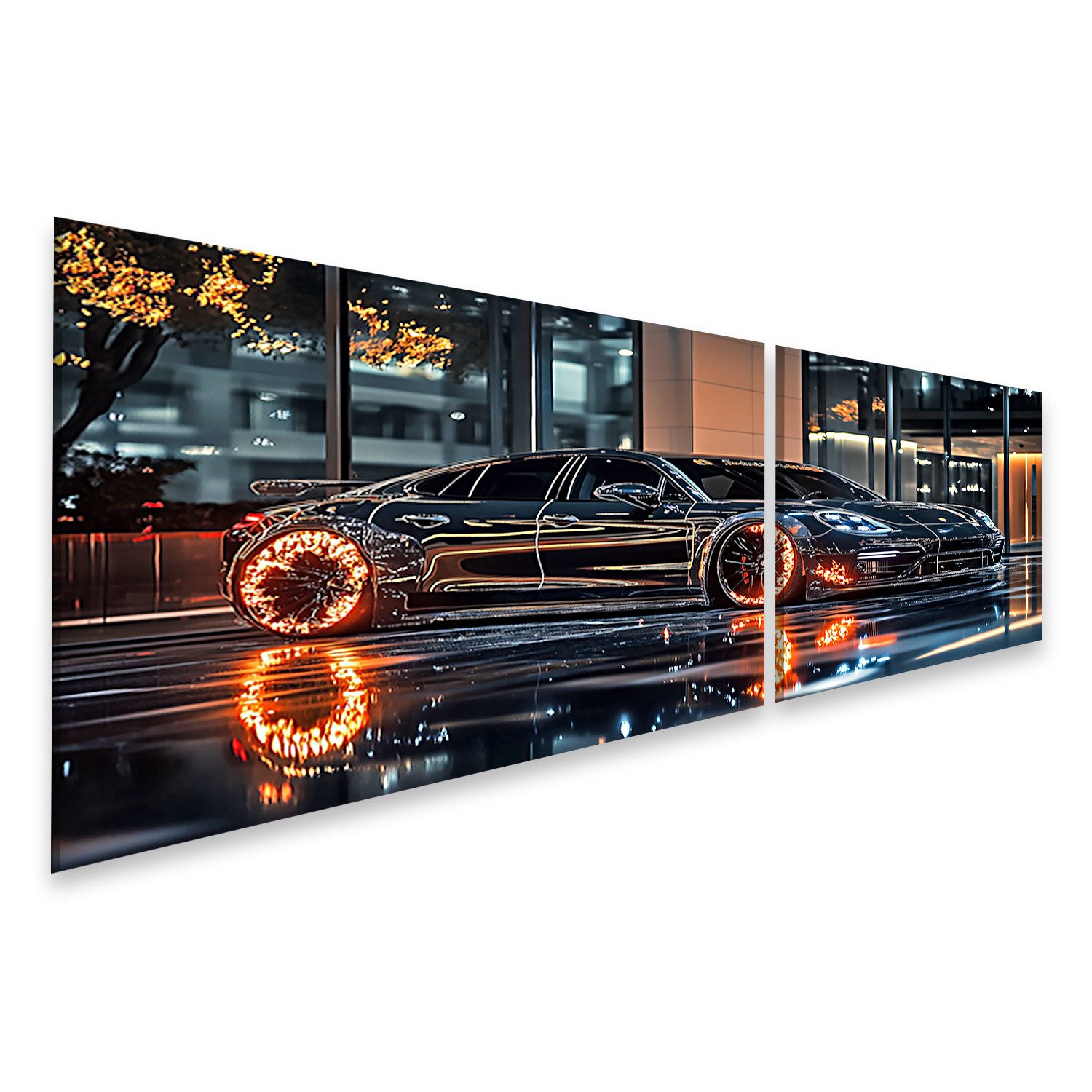islandburner Leinwandbild, Schwarzes Auto mit leuchtenden günstig online kaufen