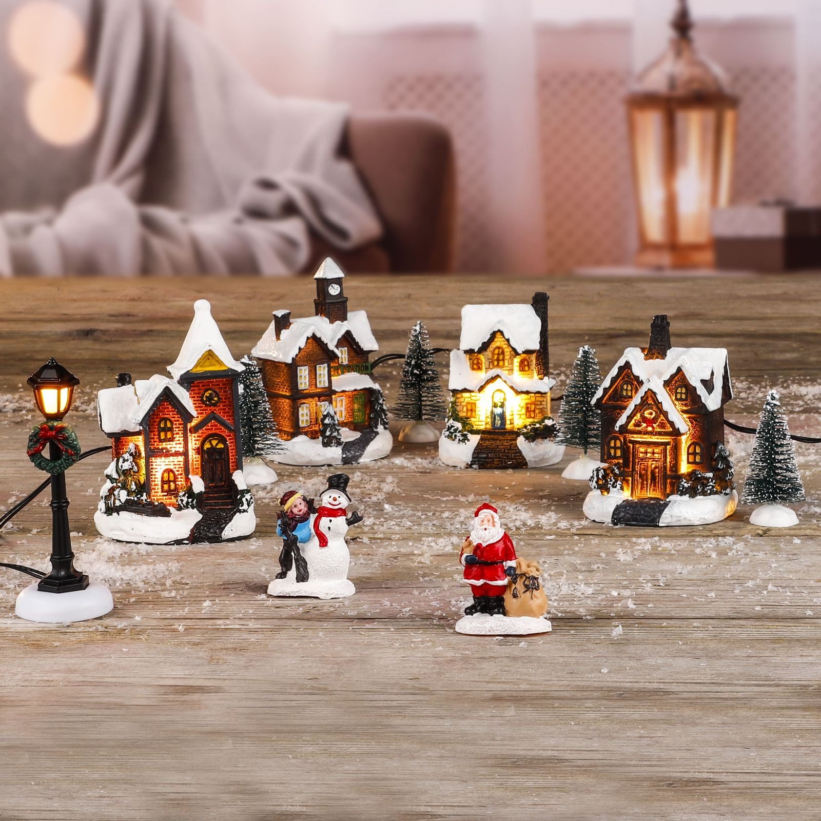 Gravidus Weihnachtsstadt LED Weihnachtsstadt Deko Weihnachten Schneedekoration