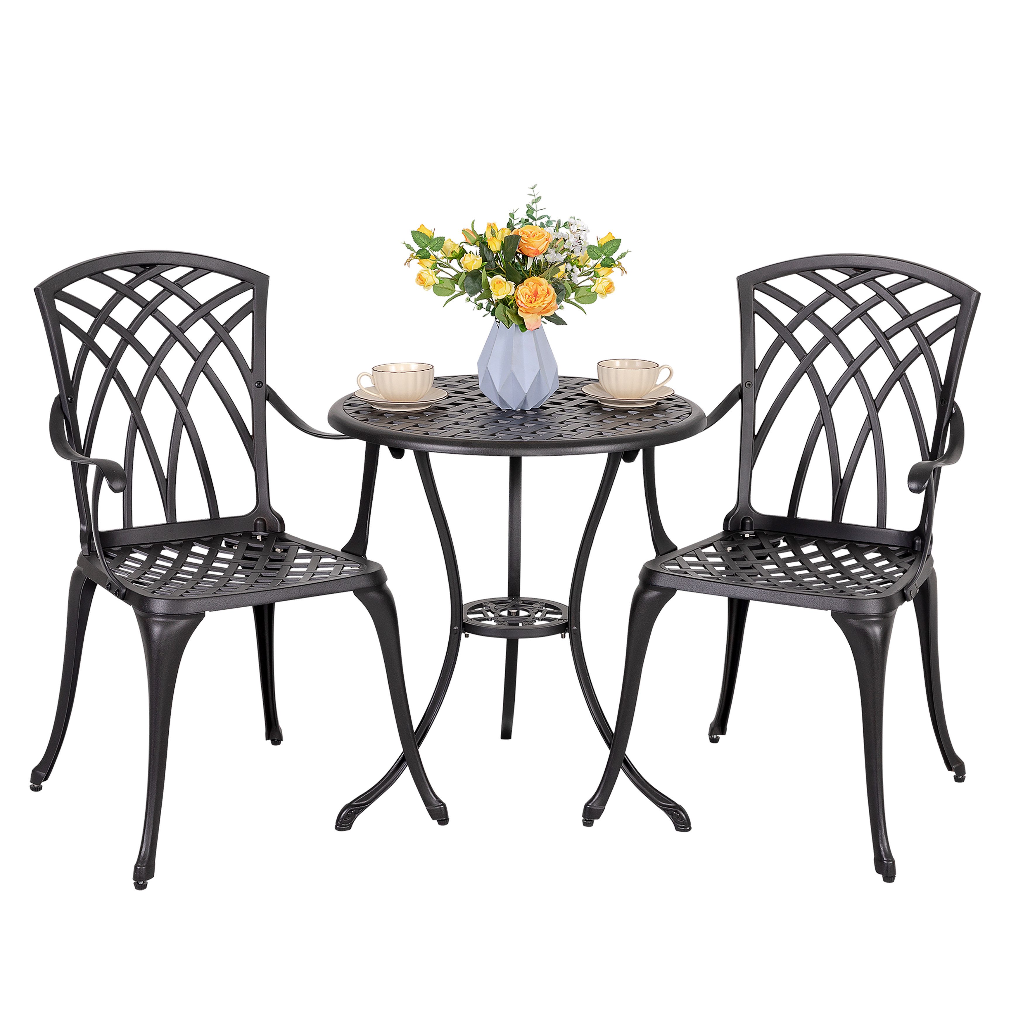 Avestar Balkonset 3-teiliges Terrassen-Set aus Aluminium mit Schirmloch, (3-tlg), Essgruppe 1 Tisch+2 Stühle, Gartenmöbel-Set