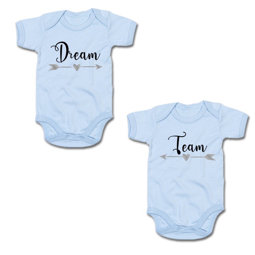 G-graphics Kurzarmbody Dream & Team (Zwillingsset / Twinset, 2-tlg., Baby-Body-Set) für Zwillinge / Twins mit Sprüchen