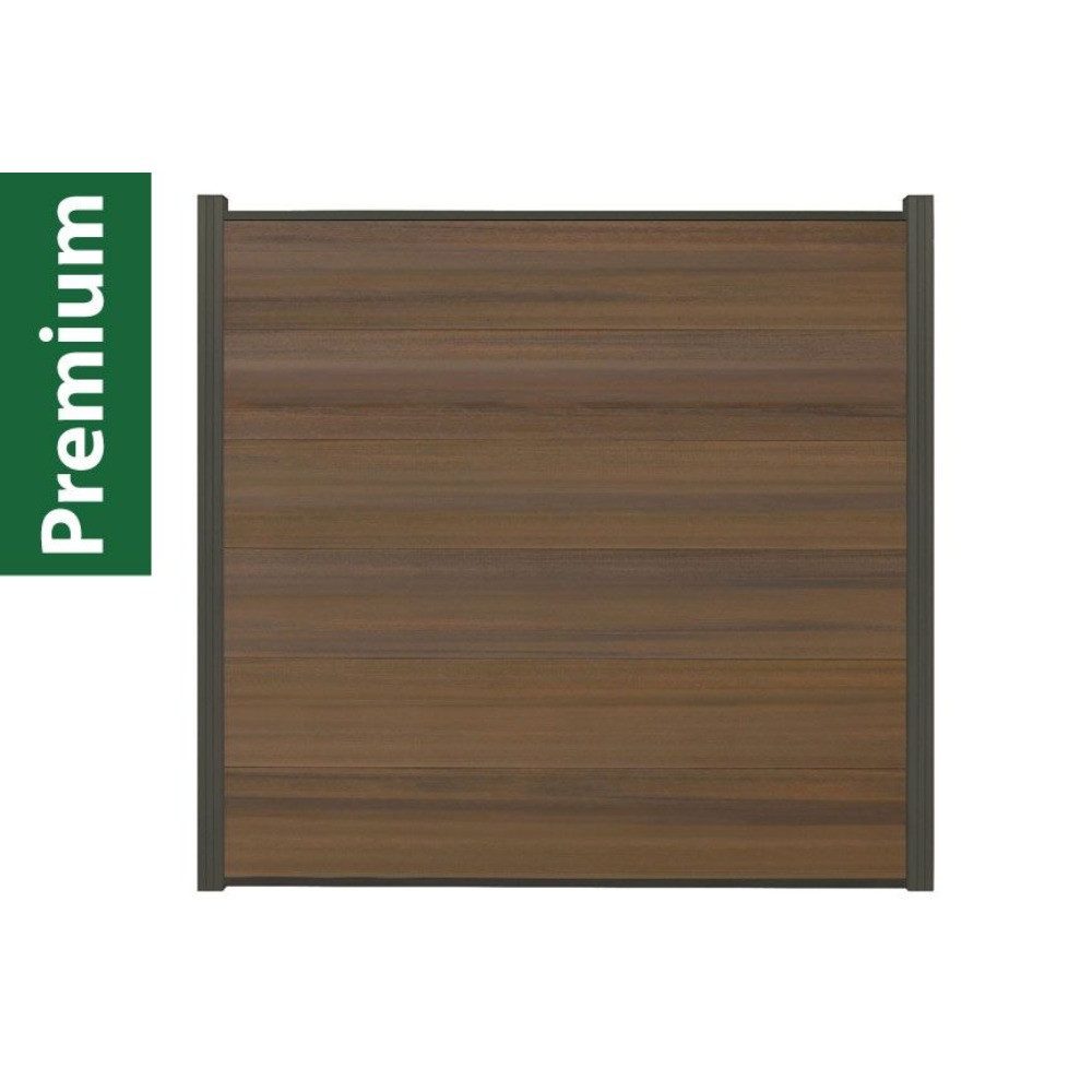 Woodstore24 Zaun Komplettset XXXL Premium coex. WPC Zaun zum einbetonieren teak, (Sichtschutz - 1,79 m Breite, 1,73 Höhe, 2 cm Stärke, Lamellenzaun Komplettset inkl. Pfosten, Start- und Endprofil), Stecksystem, Lamelle aus recyceltem Kunststoff & Holzfasern, teak