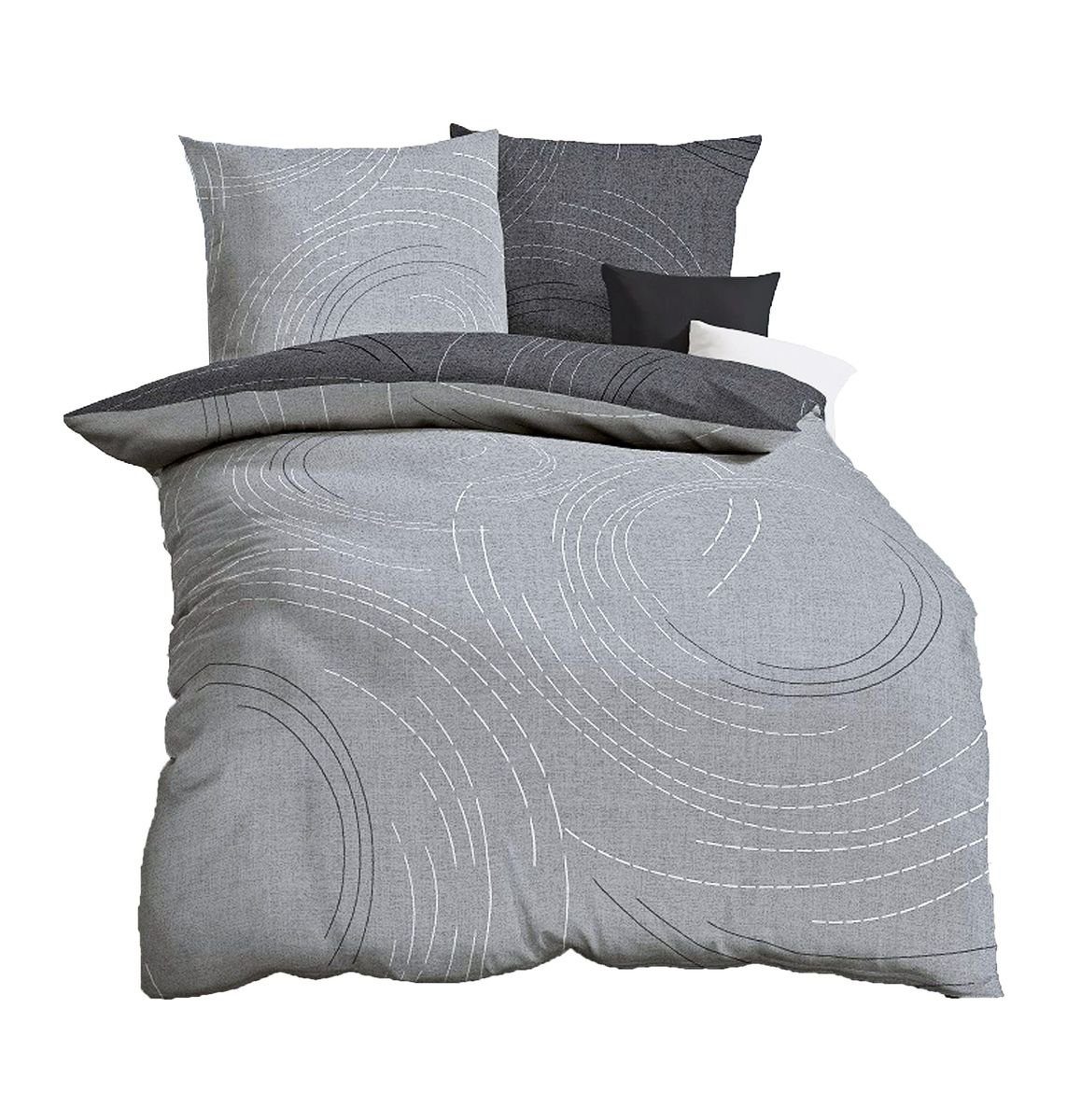 Kaeppel Wendebettwäsche Kaeppel Linon Renforcé Wende Bettwäsche 2 tlg. Jaro Zinn Anthrazit, Renforcé, 2 teilig, Wendebettwäsche mit dezenten kreisförmigen Linie