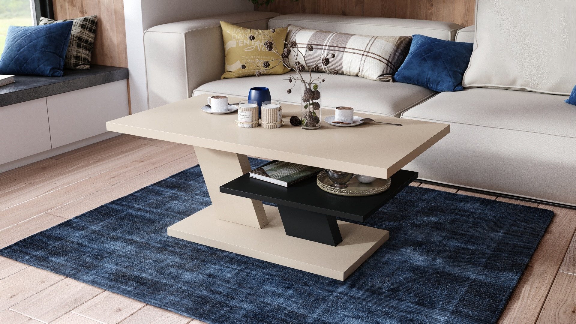 Mazzoni Couchtisch Cliff Beige / Schwarz günstig online kaufen