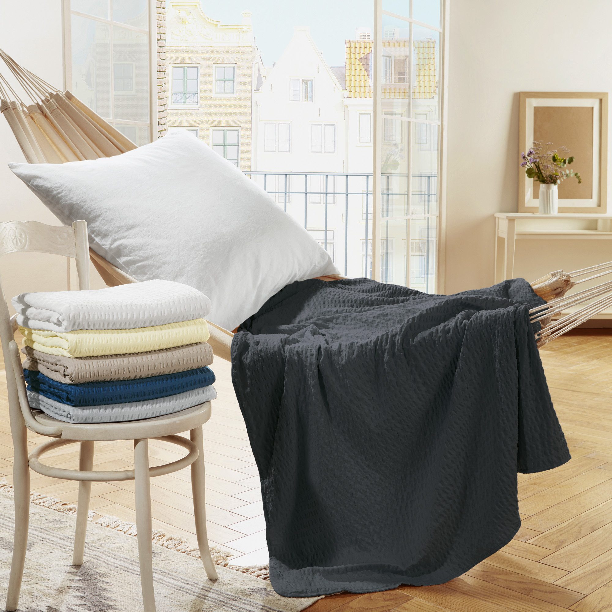 Wohndecke Sommerdecke "Detroit" 2er-Pack, REDBEST, Microfaser-Seersucker Uni