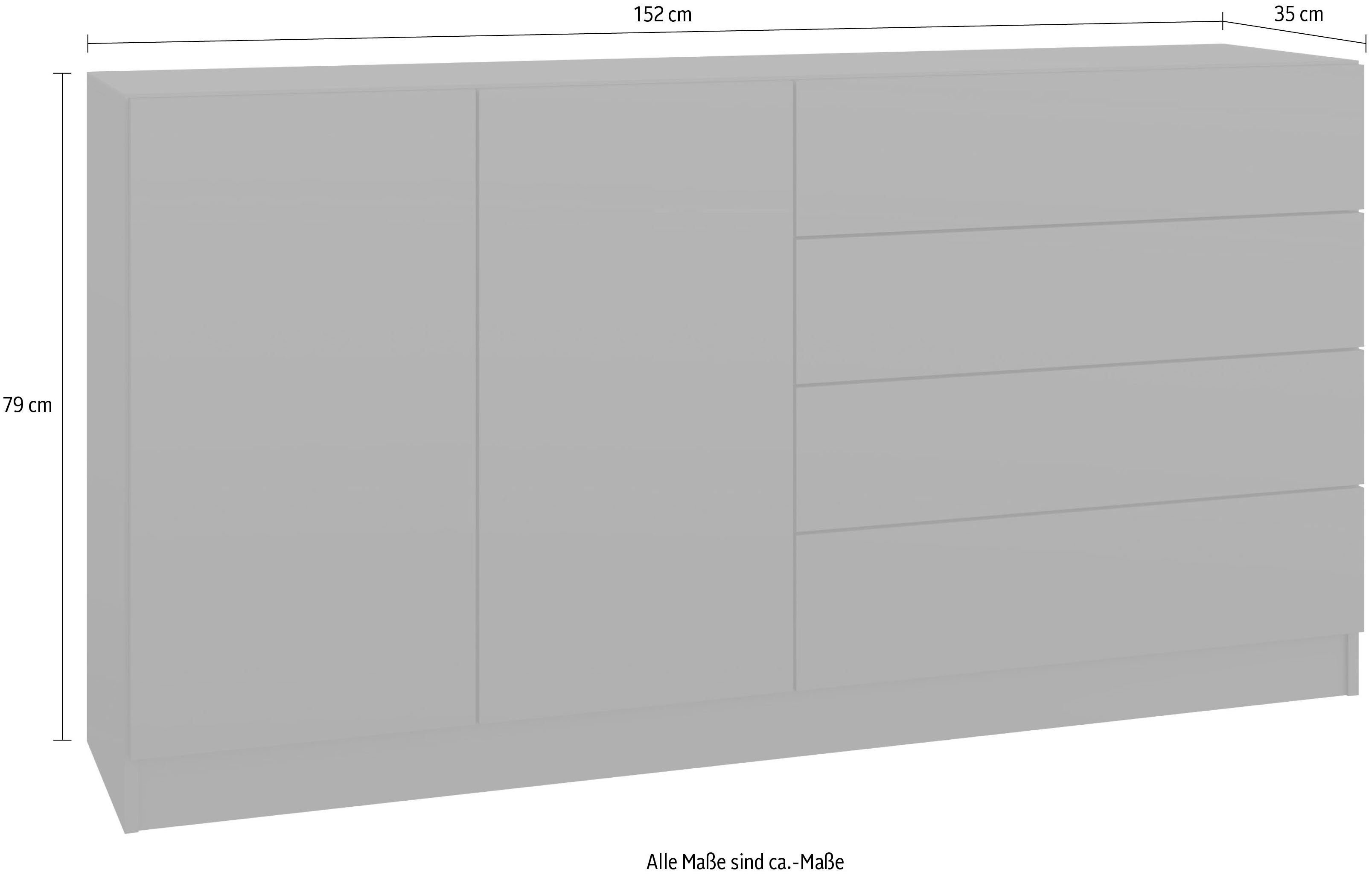 borchardt Möbel 152 cm matt/schwarz weiß Vaasa, Hochglanz Breite Sideboard