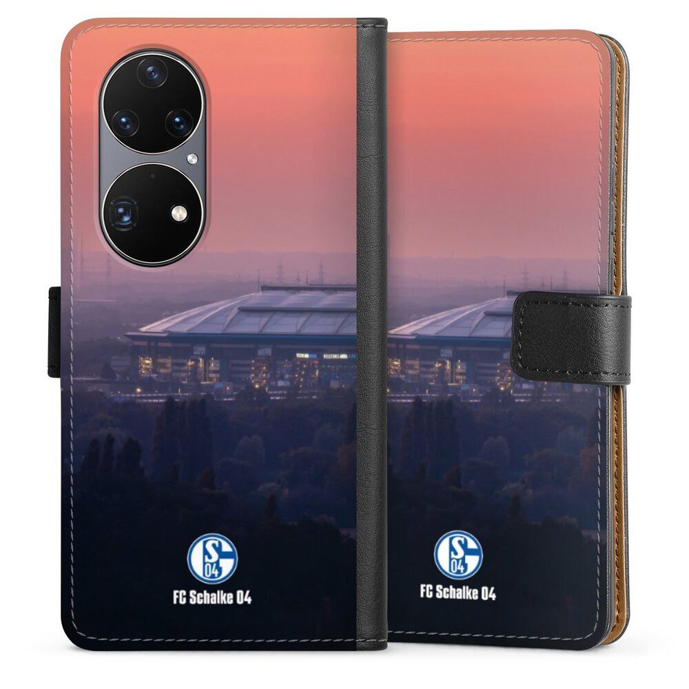 DeinDesign Handyhülle Stadion FC Schalke 04 Offizielles Lizenzprodukt Schalke 04 Stadion, Huawei P50 Pro Hülle Flip Case Klapphülle Handytasche Leder