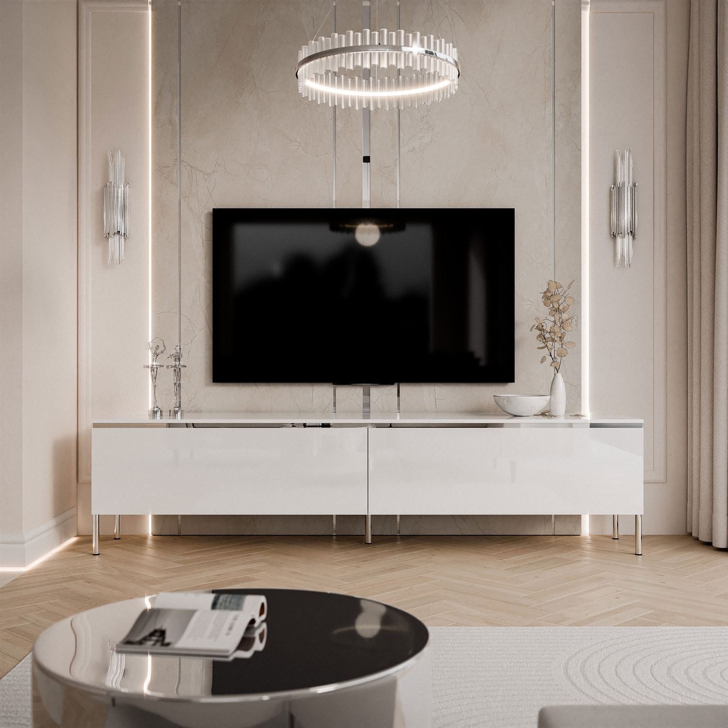 Lookway TV-Schrank AURORA SILVER auf Beinen und LED Beluchtung Breite: 180 günstig online kaufen