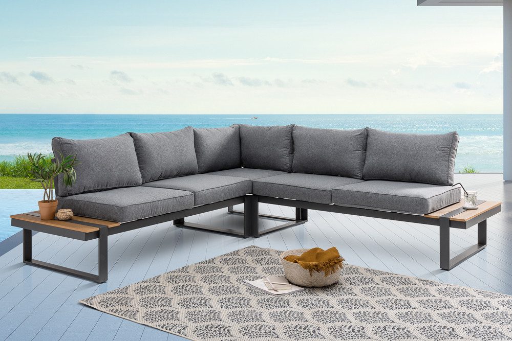 riess-ambiente Sitzgruppe TAMPA LOUNGE 240cm grau/natur - WPC-Bohlen, Aluminium, wetterfest, (Einzelartikel, 1-tlg., 2x Sofaecke, Tisch), Outdoor Lounge inkl. Kissen - ideal für Garten, Balkon oder Terrasse