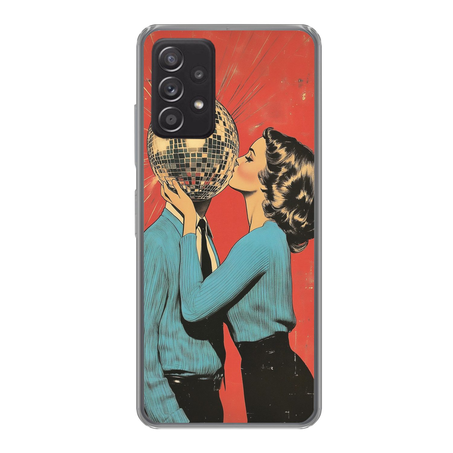 MuchoWow Handyhülle für Samsung Galaxy A53 5G Frau - Retro - Discokugel - Kuss, Phone Case, Silikon, Schutzhülle Dünn