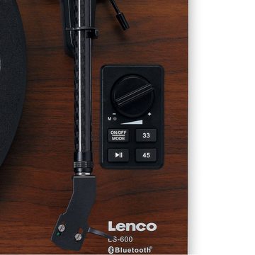 Lenco LS-600WA Plattenspieler (Bluetooth, 30W RMS, 33/45 RPM, AT-VM95E, Walnuss-Design, Staubschutz)