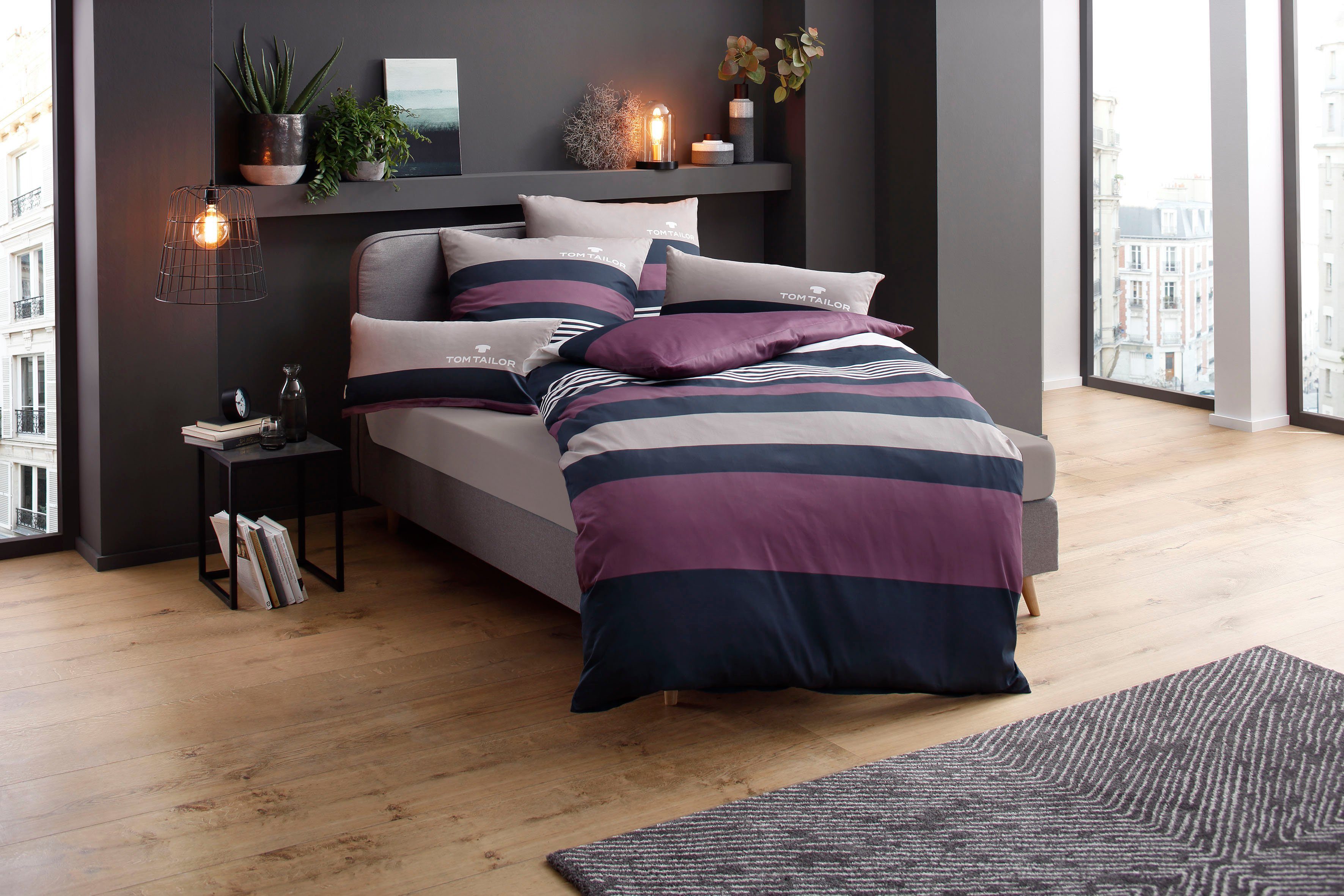 TOM TAILOR HOME Bettwäsche Carl in Gr. 135x200 oder 155x220 cm, Renforcé, 3 teilig, mit GRATIS-Zugabe: Spannbettlaken, 100% Baumwolle, mit Reißverschluss